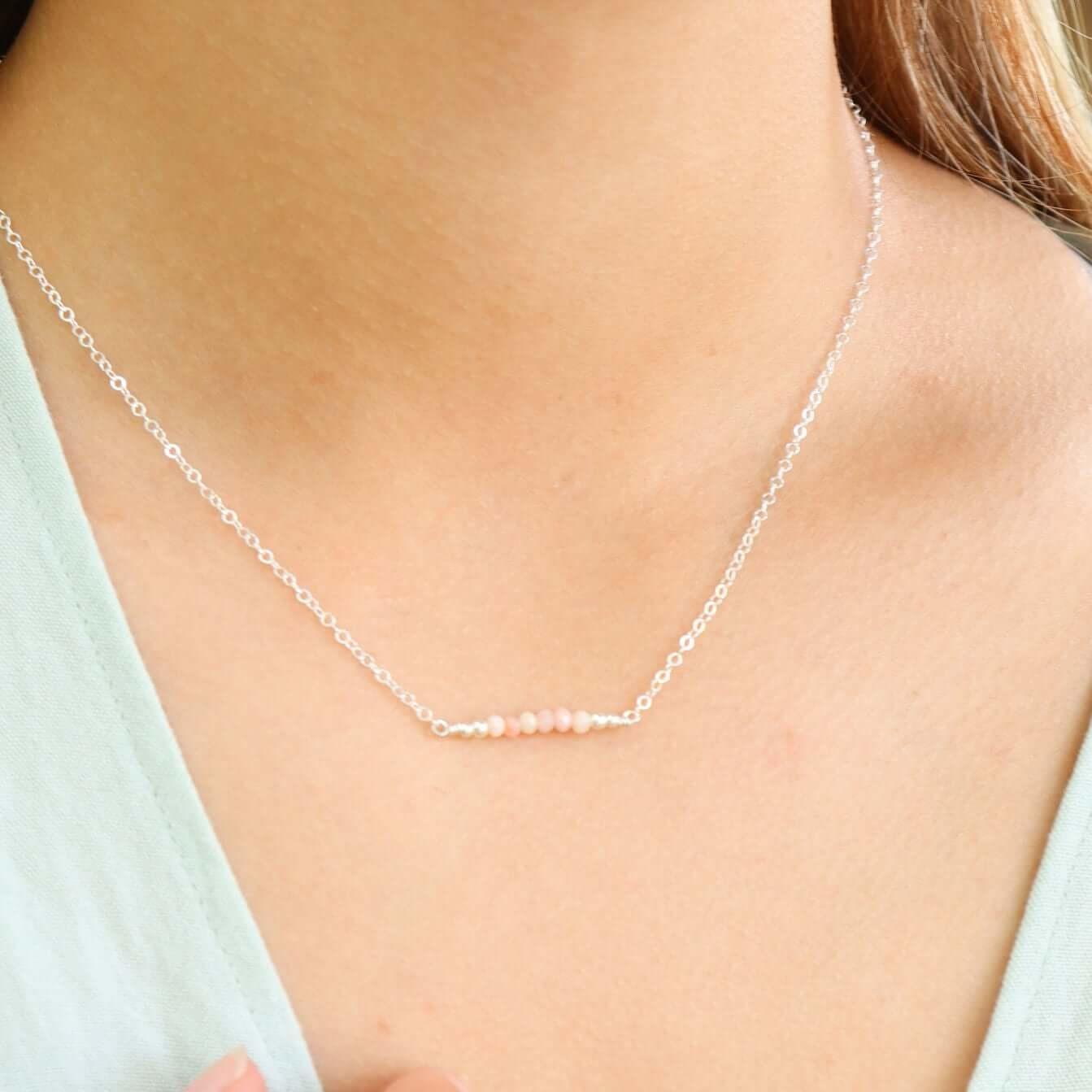 Sparkling Pink Peruvian Opal Faceted Bead Bar Necklace for Women - Elegant Handmade Jewelry Gift for Birthday, Anniversary & Special Occasions