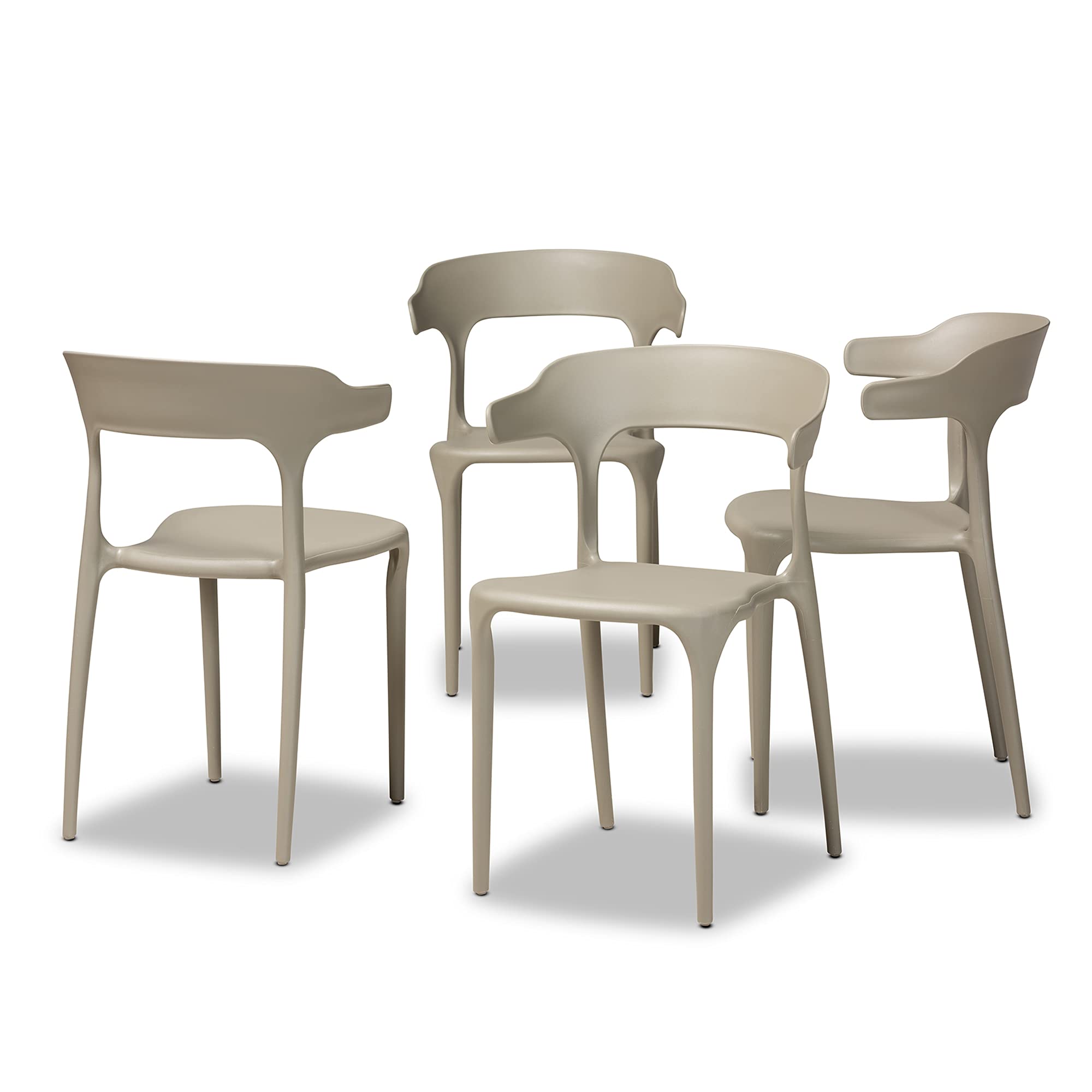 Baxton Studio Gould Modern Transitional Beige Plastic 4-Piece Dining Chair Set - Perfect for Kitchen, Dining Room, and Small Space Furniture