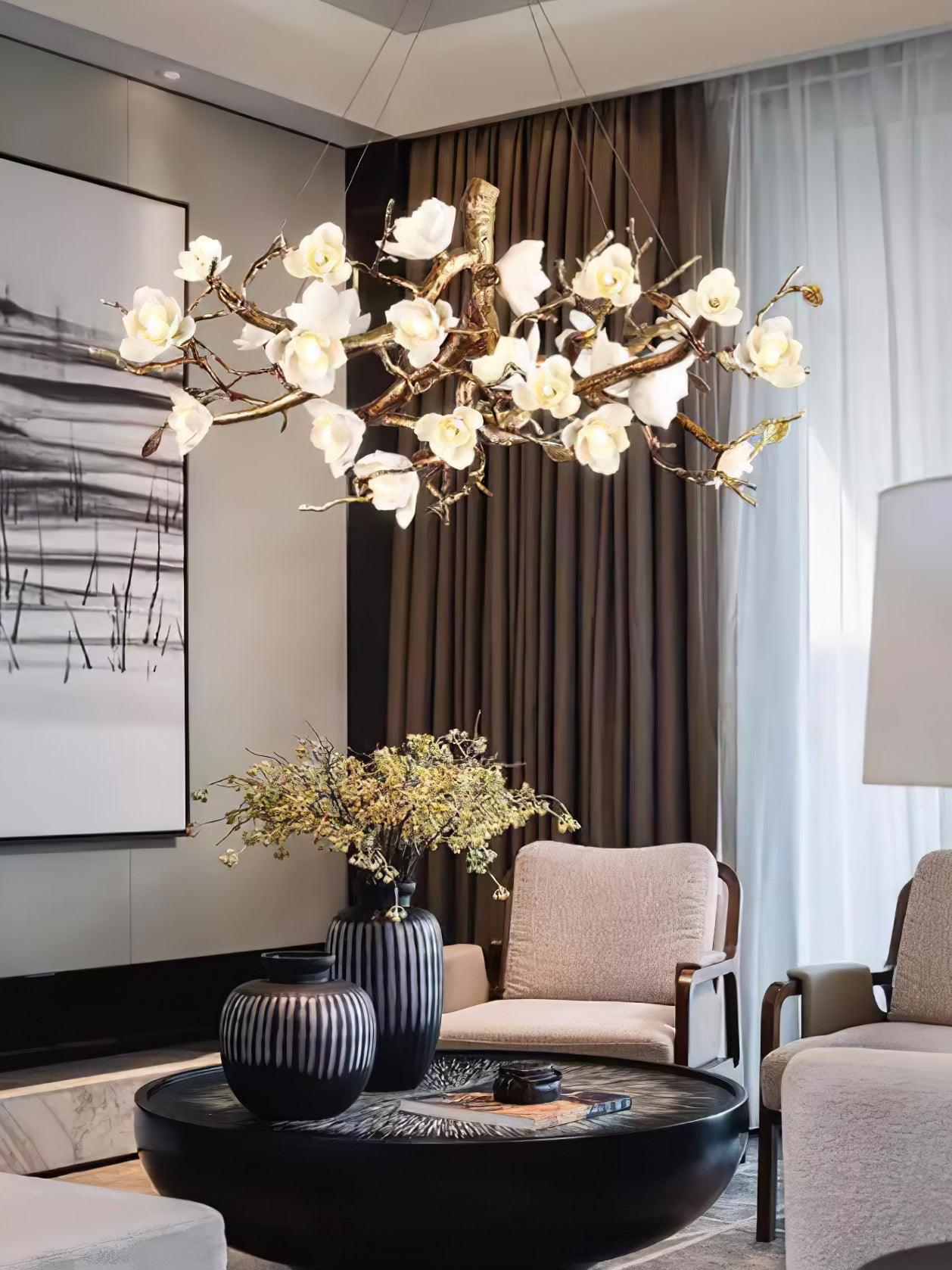 Elegant Brass Chandelier with Flower Bloom Branch Design - Perfect for Dining Room, Bedroom & Living Room Lighting Decor