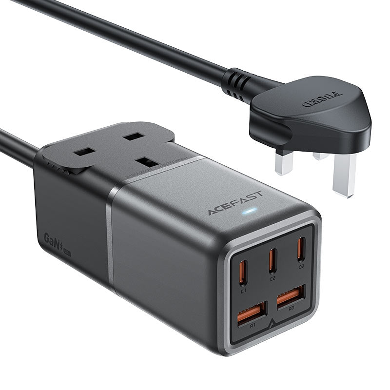 75W 5-Port USB C & USB A Fast Charger with 3-Pin Plug - Ideal for Home, Office & Travel Charging Multiple Devices Simultaneously