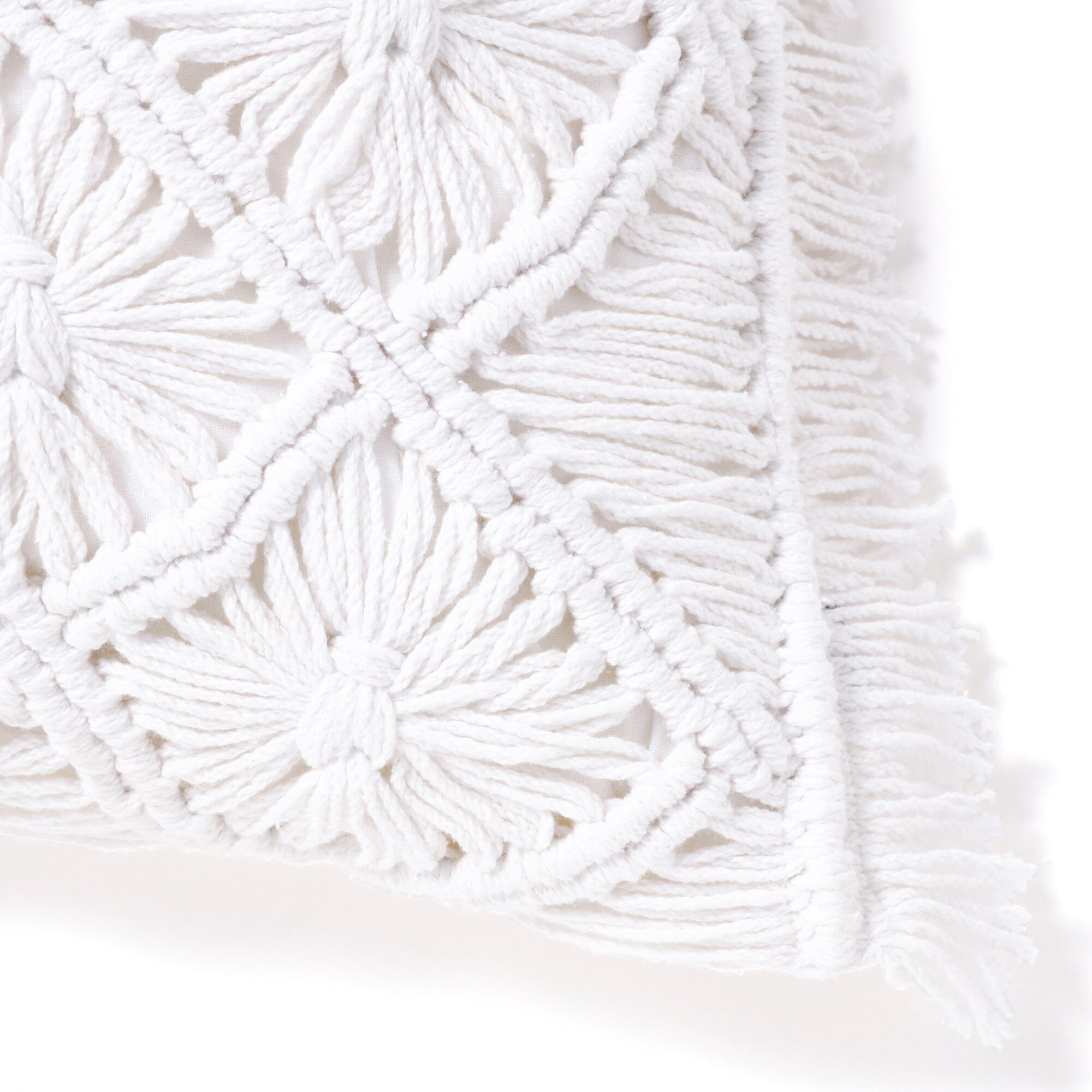 Handmade Macrame Cushion Cover 18x18 Inches - Premium Cotton Boho Pillow Case for Sofa, Bed & Home Decor - White Bohemian Throw Pillow Cover for Living Room, Bedroom & Outdoor Use
