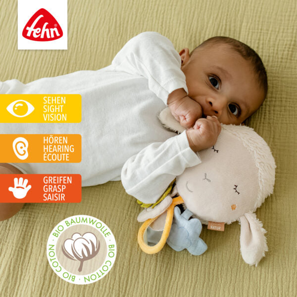 FehnNATUR Soft Plush Sheep Activity Toy for Babies - Cuddly Sensory Play Toy for Newborns & Infants | Perfect for Nursery, Tummy Time & Early Learning Development