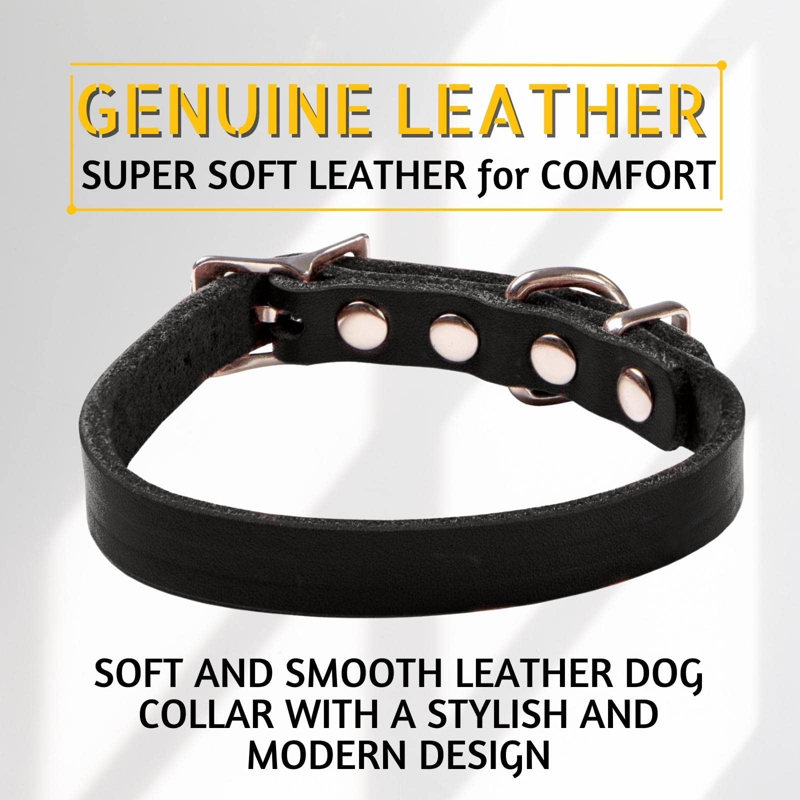 Premium Black Leather Dog Collar for Small Dogs - Classic Soft Heavy Duty Handmade Top-Grain Leather Pet Collar - Perfect for Walking, Training, Hiking & Outdoor Adventures