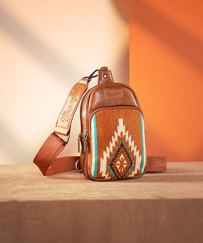 Wrangler Aztec Knitted Sling Bag - Stylish Crossbody Purse for Women & Men - Perfect for Travel, Hiking & Everyday Use
