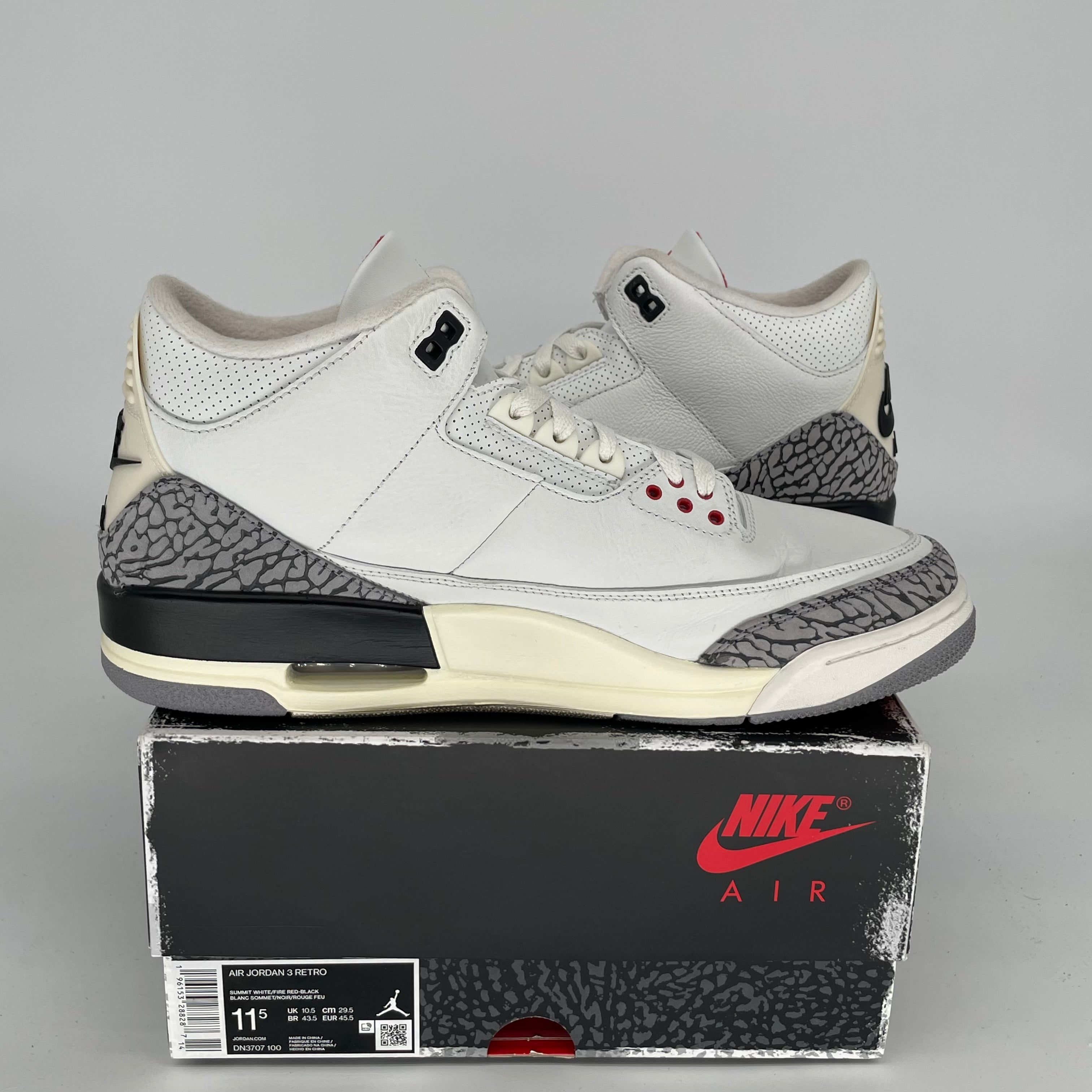 AIR JORDAN 3 White Cement Reimagined Basketball Shoes - Men's Size 11.5 (DN3707-100) - Retro Sneakers for Streetwear & Casual Outfits