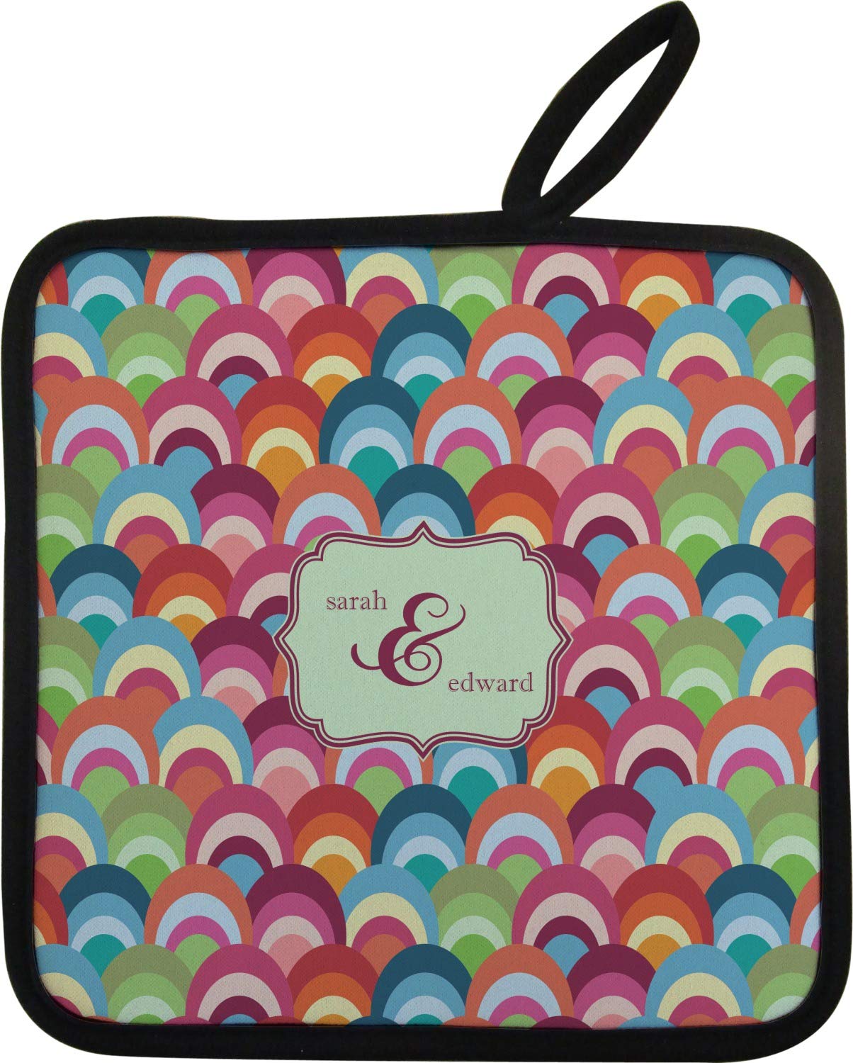 Personalized Retro Fishscale Oven Mitt and Pot Holder Set with Couples' Names - Perfect for Kitchen Cooking, Baking, and Gift Giving