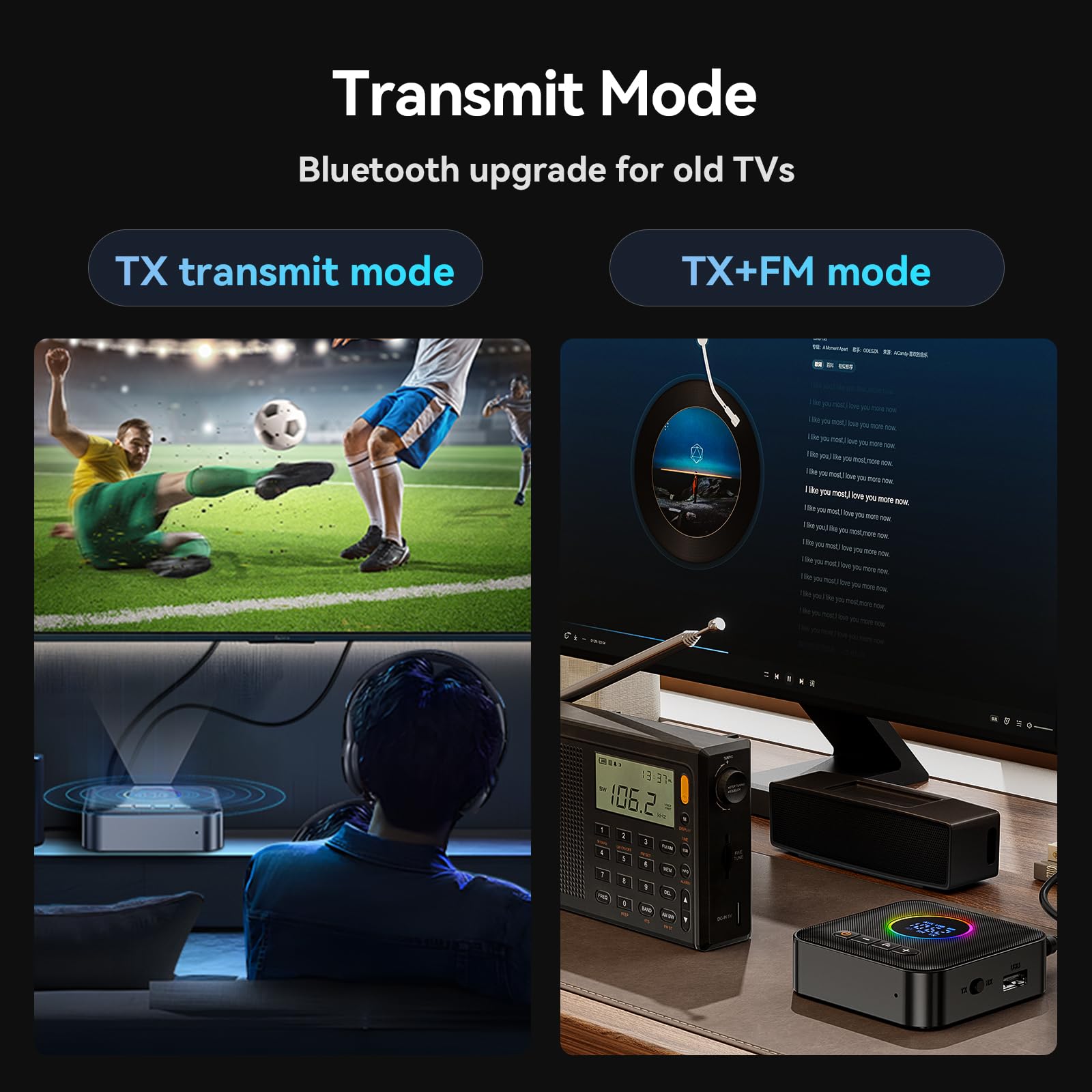 Bluetooth 5.4 Transmitter & Receiver 3-in-1 Adapter | HiFi Audio, FM Transmitter with LED Display | 3.5mm AUX, RCA, USB | for TV, Car, PC, Home Stereo, Speakers | Perfect for Streaming, Hands-Free Calls, and Wireless Audio