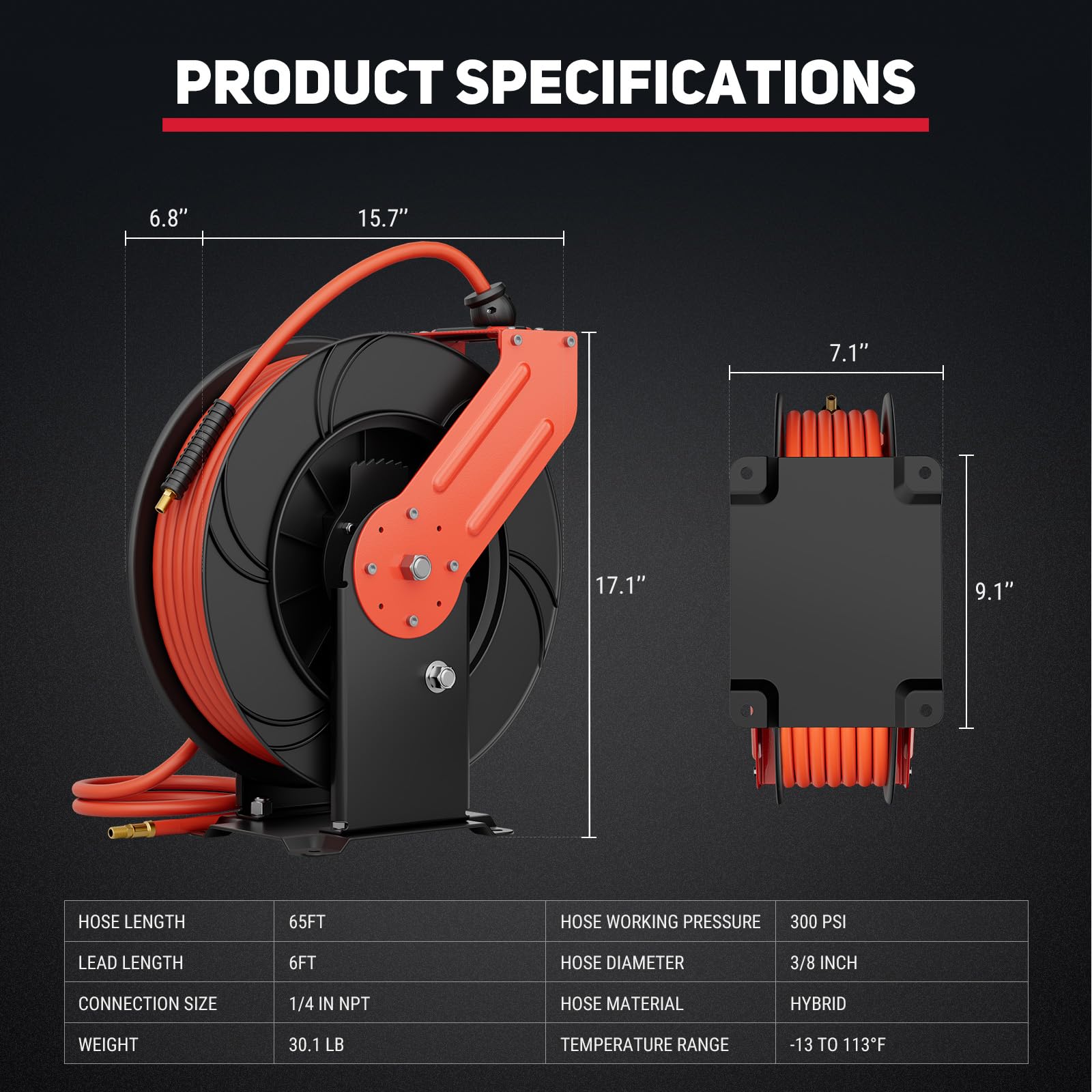 Retractable Air Hose Reel 3/8