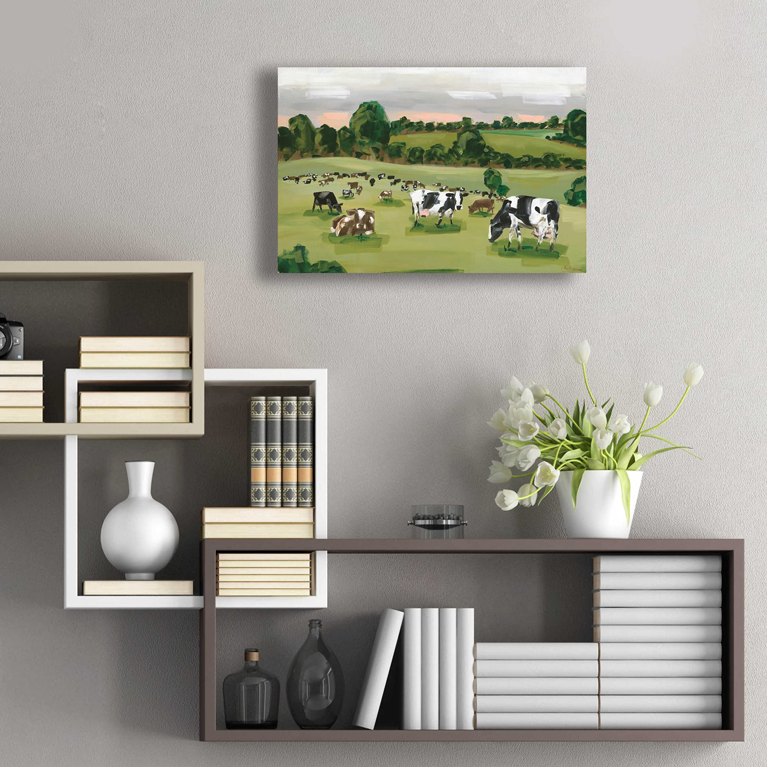 Abstract Field Of Cows Wall Art - 24x16 Inch Modern Acrylic Glass Painting by Hollihocks Art - Perfect for Living Room, Bedroom & Office Decor
