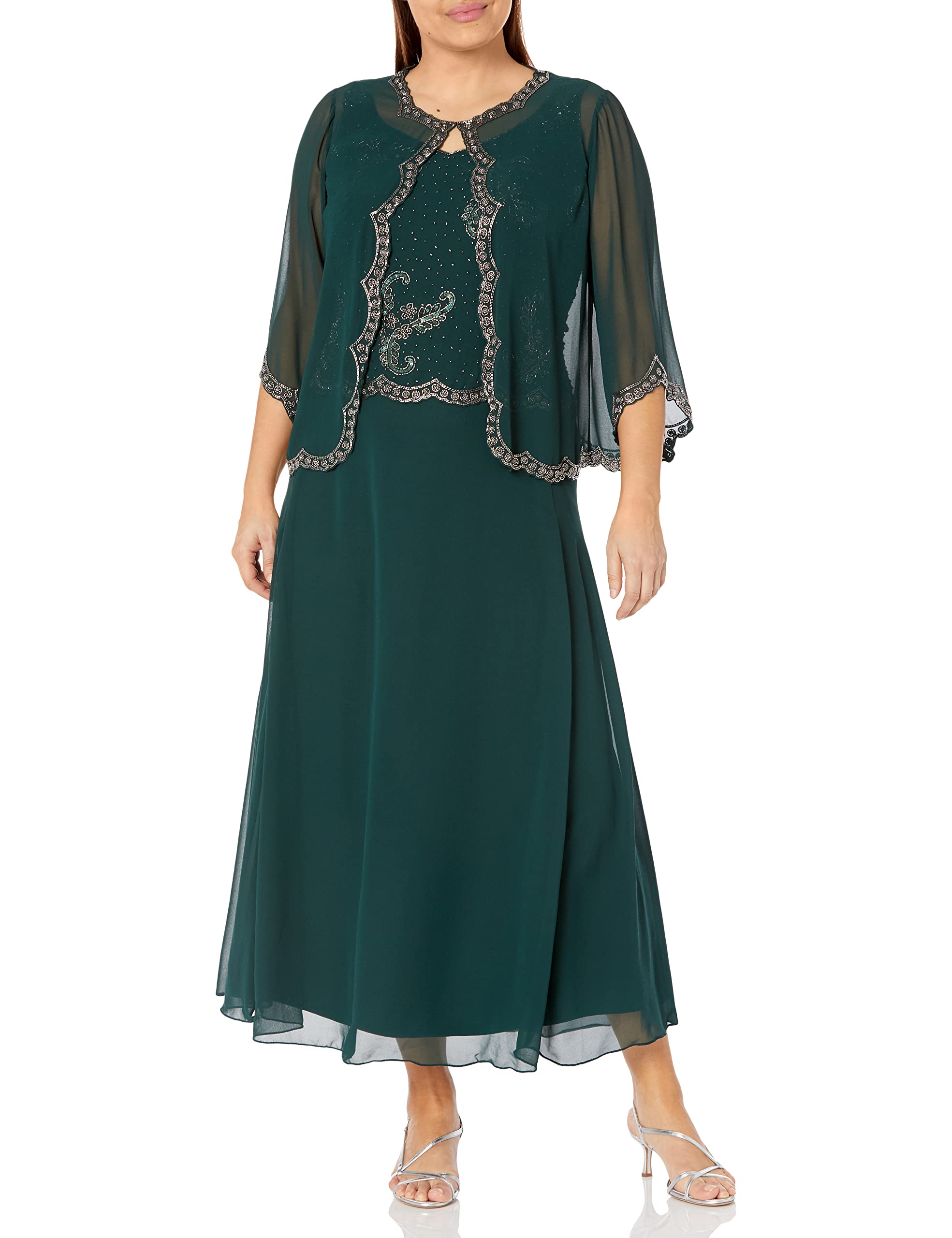 J Kara Women's Plus Size Beaded Jacket Dress - Elegant Boho Chic Floral Embroidered Tunic for Casual Wear, Parties & Special Occasions