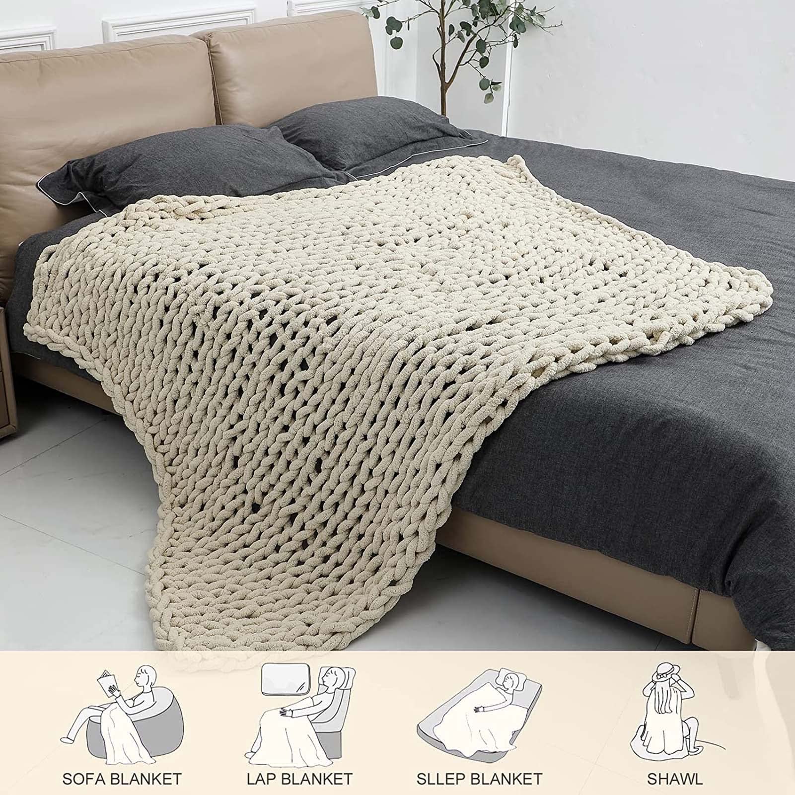 Soft Chunky Knit Throw Blanket 39x39 Inches (100x100cm) - Cozy & Bulky Blanket for Bed, Sofa, Dorm - Perfect for Snuggling, Netflix Nights & Winter Warmth