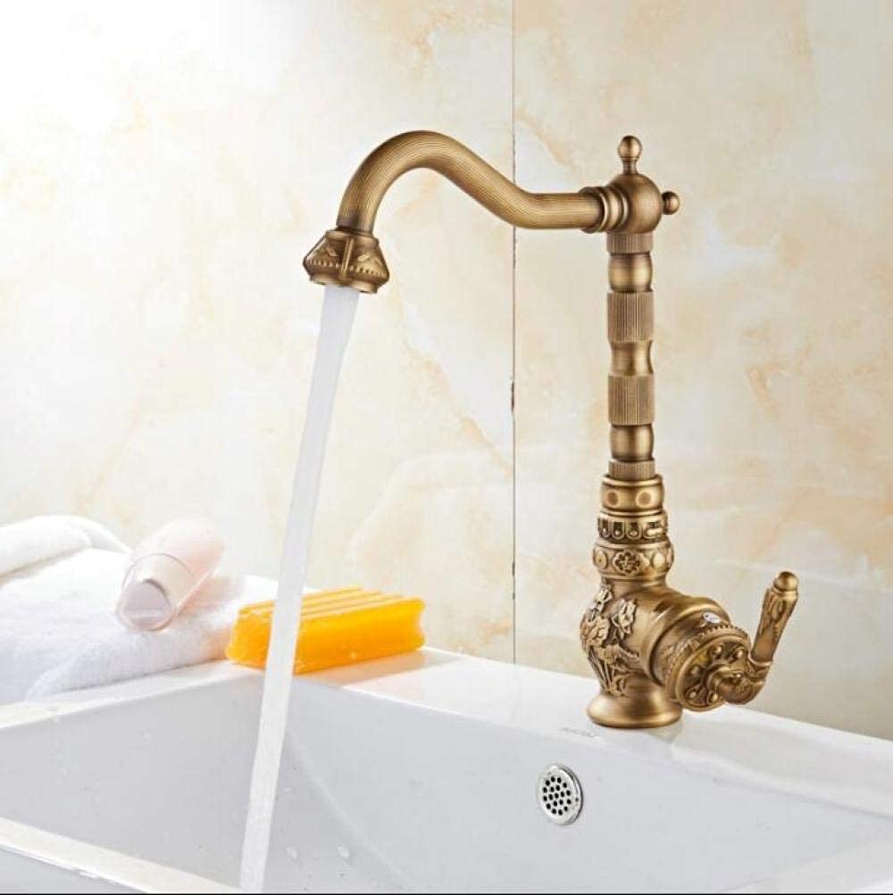 European Style Brass Bronze Carved Kitchen Faucet - Tall Swivel Mixer Tap for Bathroom & Kitchen Sink - Durable Water-Tap with Fashionable Design - Perfect for Modern Homes & Commercial Spaces