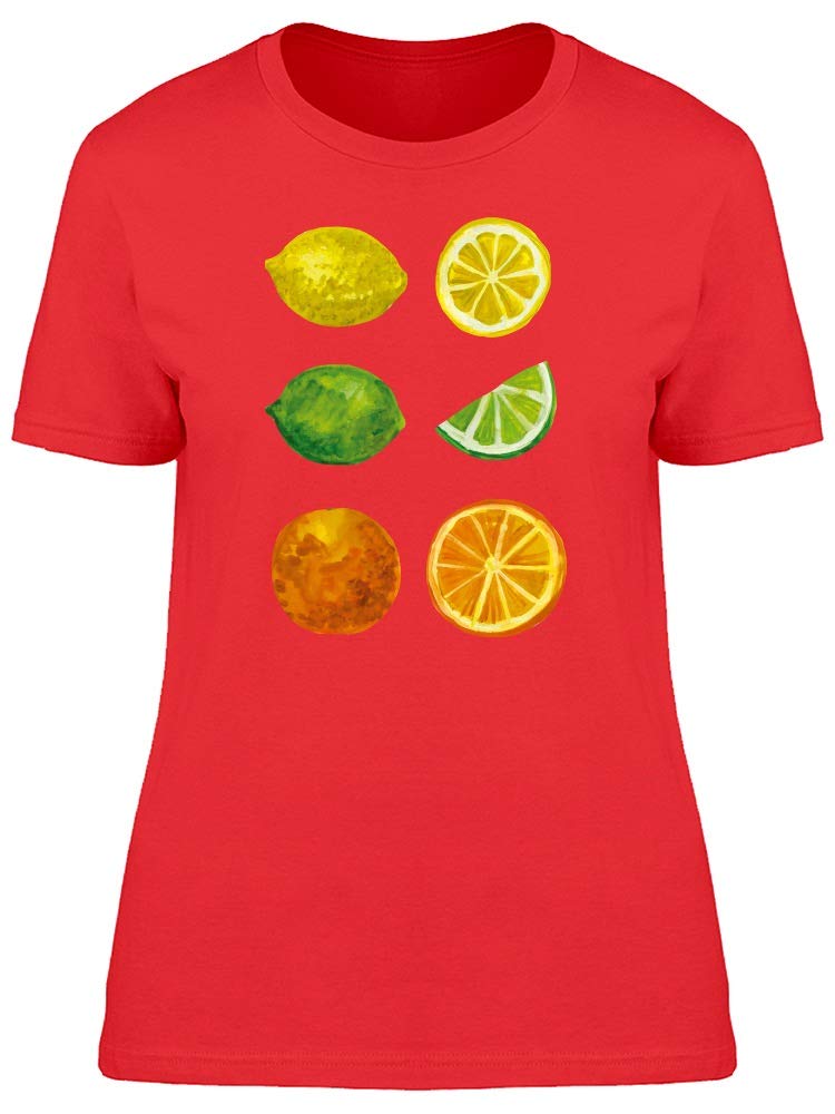 Smartprints Women's Cool Watercolor Citric Fruits T-Shirt - Soft Cotton Casual Tee for Summer Outfits, Beach Vacations & Everyday Wear