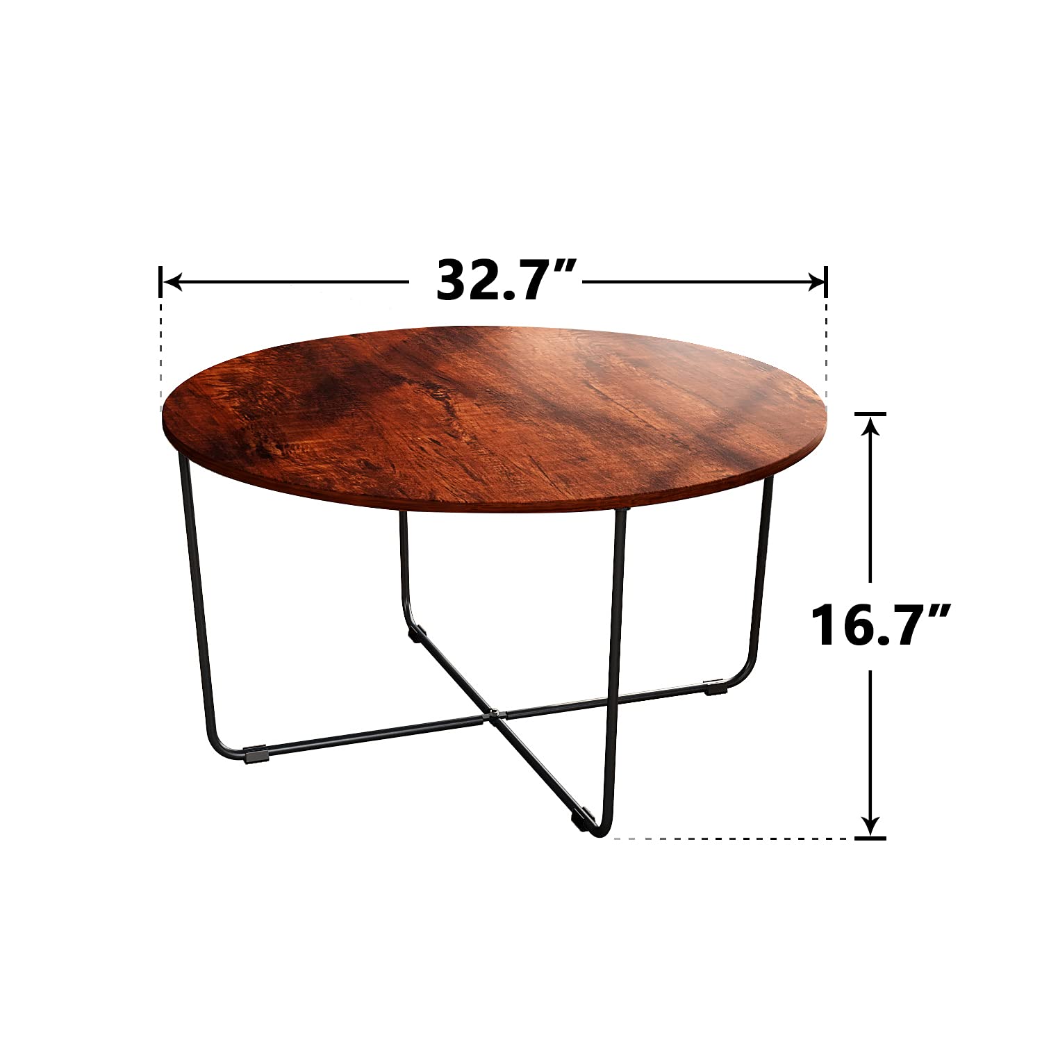 Round Wood Coffee Table with Metal Frame - 32.7 Inch Sandalwood Circle Coffee Table for Living Room, Office & Lounge - Modern Center Table for Home Decor & Small Spaces