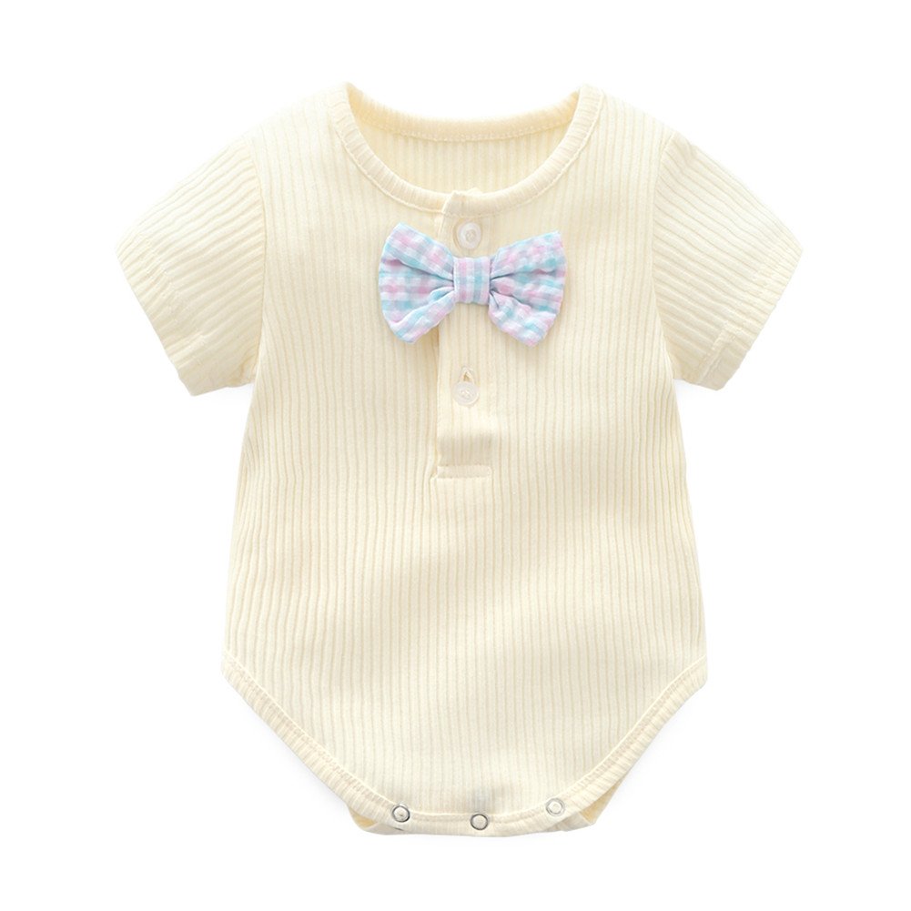 Newborn Baby Boys Short Sleeve Bodysuit with Bowtie - Soft Cotton One-Piece Outfit for Summer | Perfect for Photoshoots, Parties & Everyday Wear