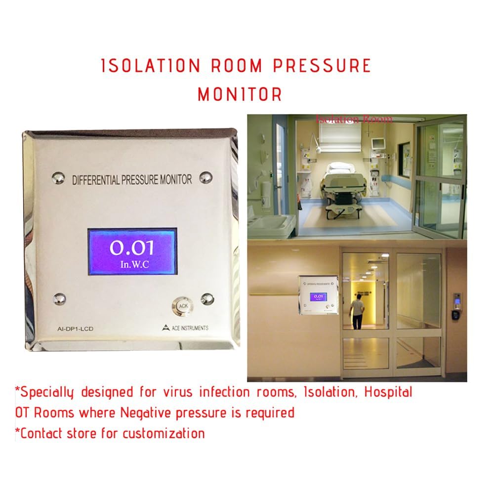 AI-DP1-LCD Digital Differential Pressure Gauge - Negative Pressure Monitor for Isolation Rooms, Pharma Clean Rooms & Laboratories | Wall-Mounted HVAC Airflow Measurement Device for Hospitals, Clinics and Medical Facilities