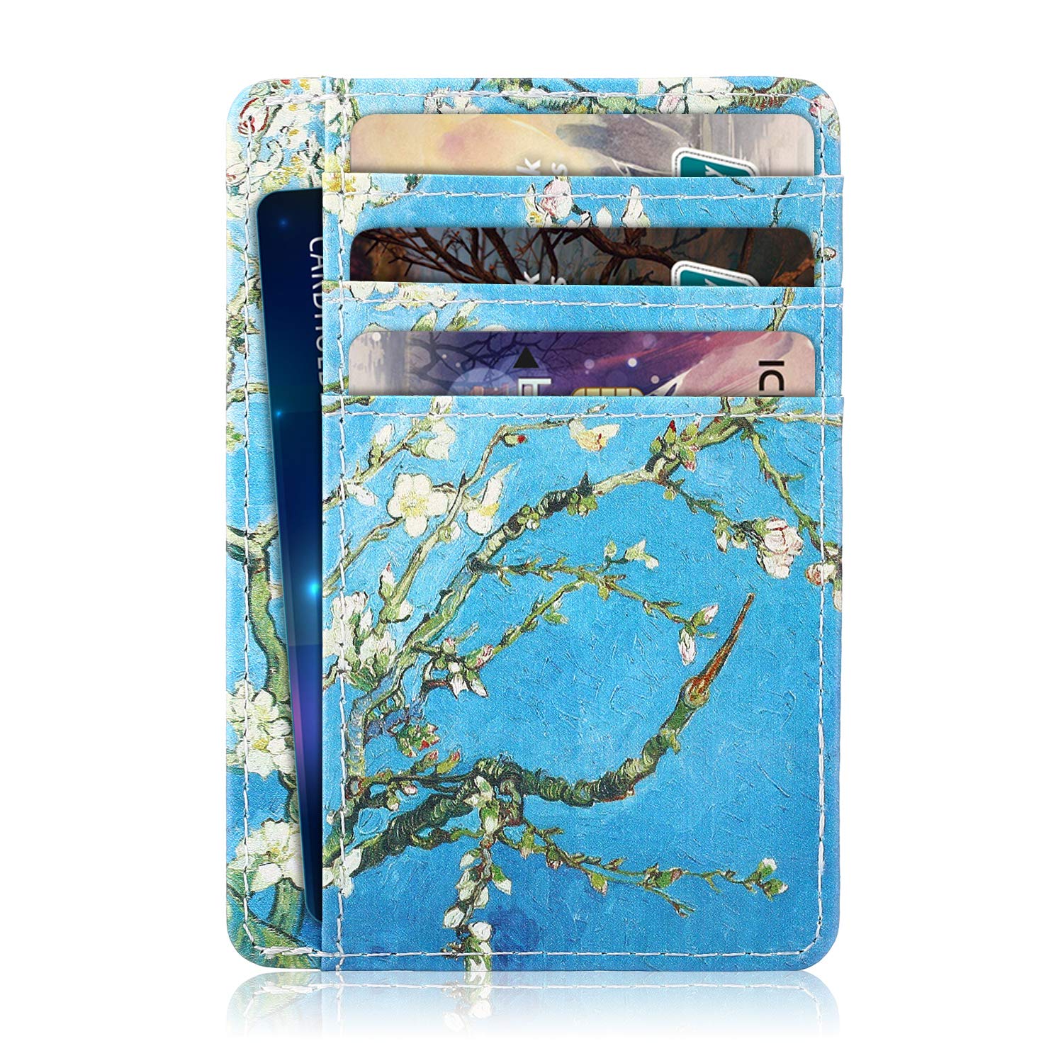 Premium RFID Blocking PU Leather Credit Card Holder with ID Slot - Slim Wallet Cover Case Sleeve for Men & Women (Apricot Blossom) | Travel, Business & Everyday Use