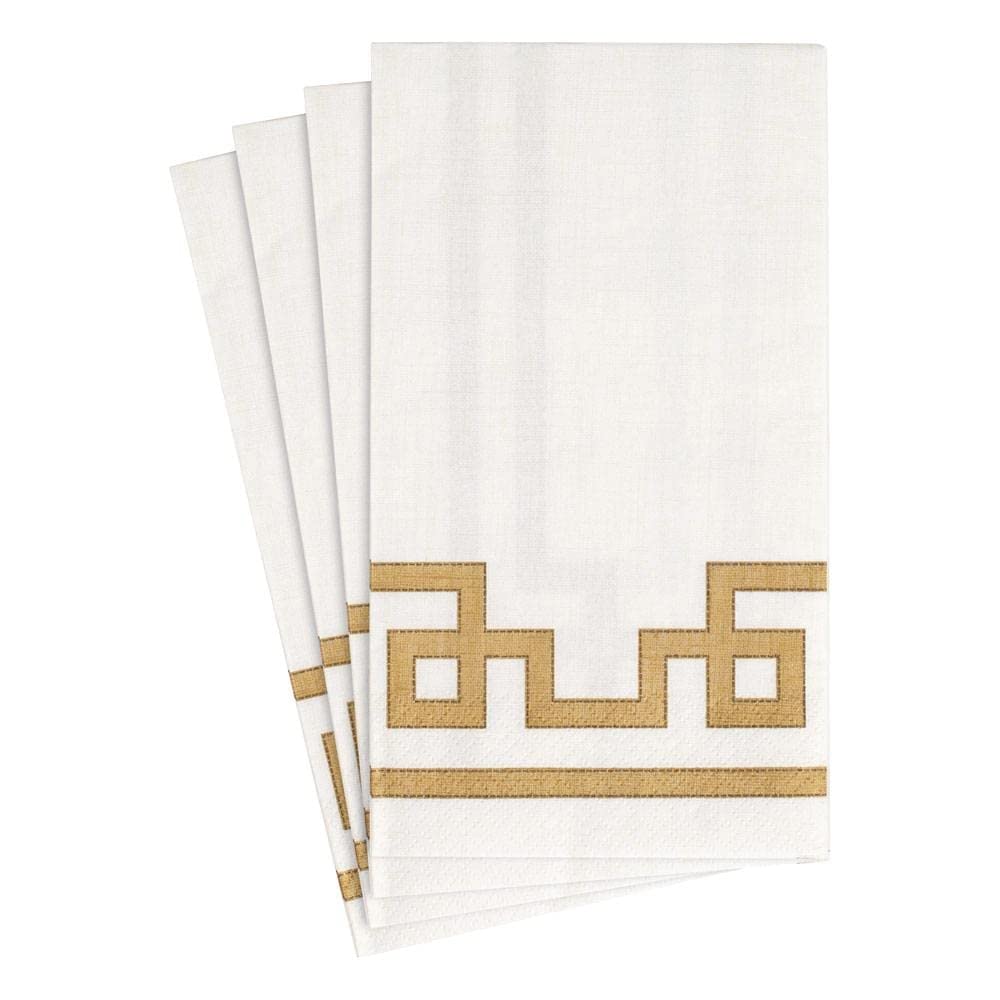 Premium Caspari Rive Gauche Gold & White Paper Guest Towels - 4 Packs of 15 Luxury Disposable Napkins for Weddings, Parties & Upscale Events