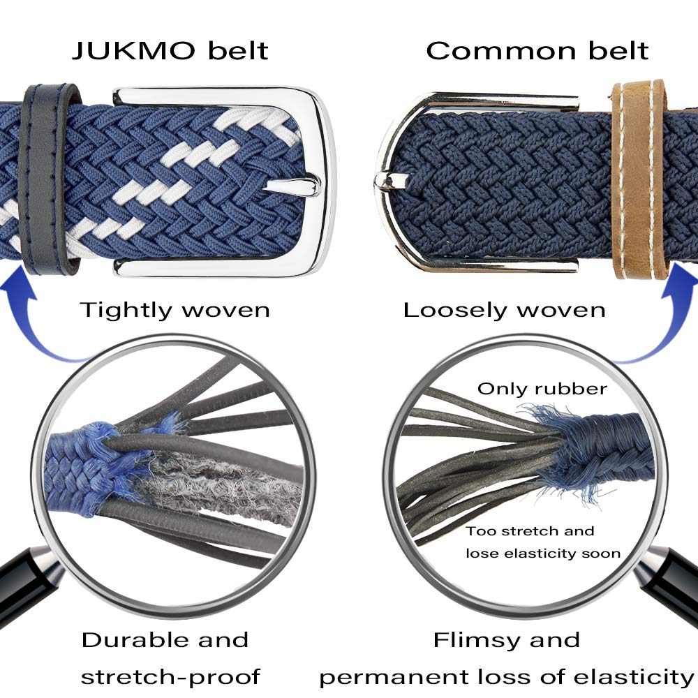 JUKMO Elastic Braided Belt for Men & Women - Adjustable Stretch Woven Belt with Gift Box - Perfect for Casual Wear, Office & Travel Accessories