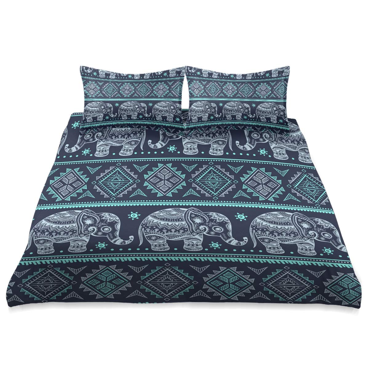 Vintage Indian Lotus Ethnic Elephant Queen Size Comforter Set - 90x90 Inch Soft & Comfortable All Season Bedding - Perfect for Boho Chic Bedrooms, Guest Rooms & Dorm Decor