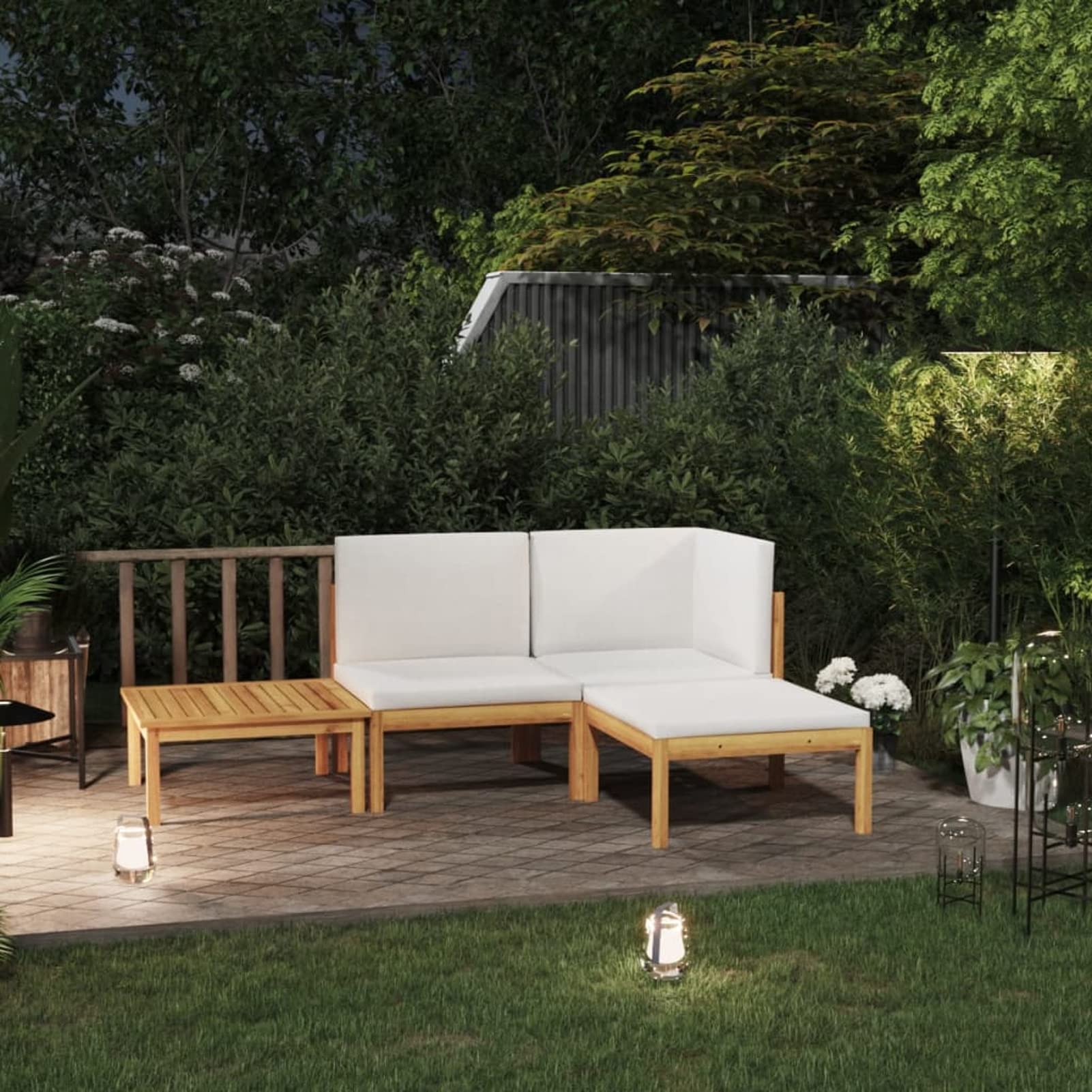 Festnight 4-Piece Patio Lounge Set with Cushions - Solid Acacia Wood Chaise Lounge Chairs with Wooden Texture - Perfect for Poolside, Backyard, Garden & Outdoor Relaxation