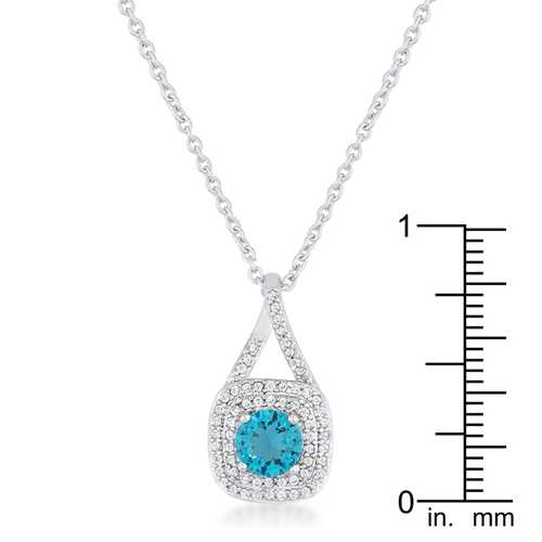 1.2ct Aqua Blue Cubic Zirconia Rhodium Plated Classic Pendant Necklace for Women - Perfect for Weddings, Parties & Special Occasions