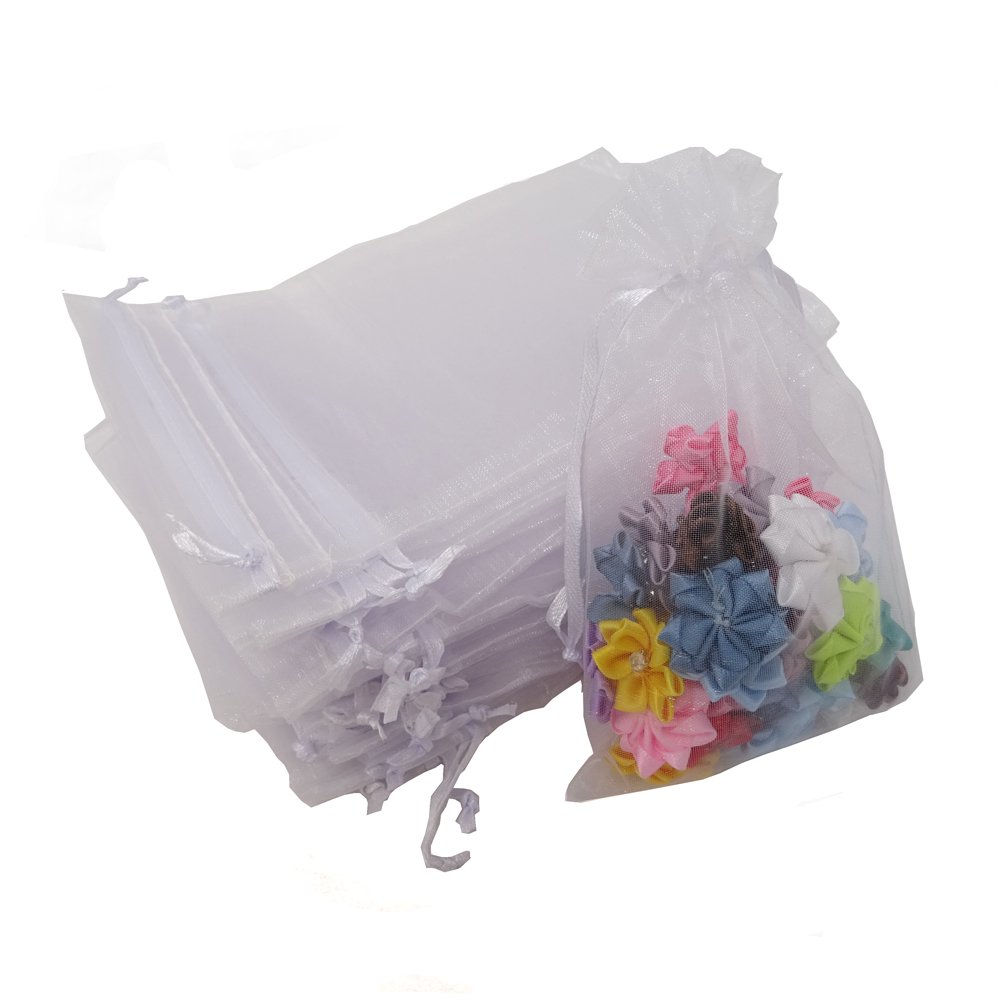 100Pcs 4x6 Inch White Organza Jewelry Pouches - Premium Wedding Favor Bags, Party Gift Bags & Candy Bags for Bridal Showers, Baby Showers, Birthday Parties and Special Events