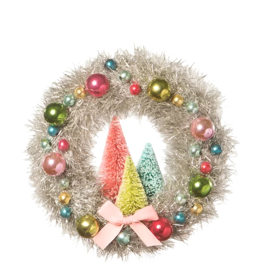 Bethany Lowe Designs Brights Tinsel Wreath - Colorful Christmas Holiday Decor for Front Door, Mantel & Wall Decorations