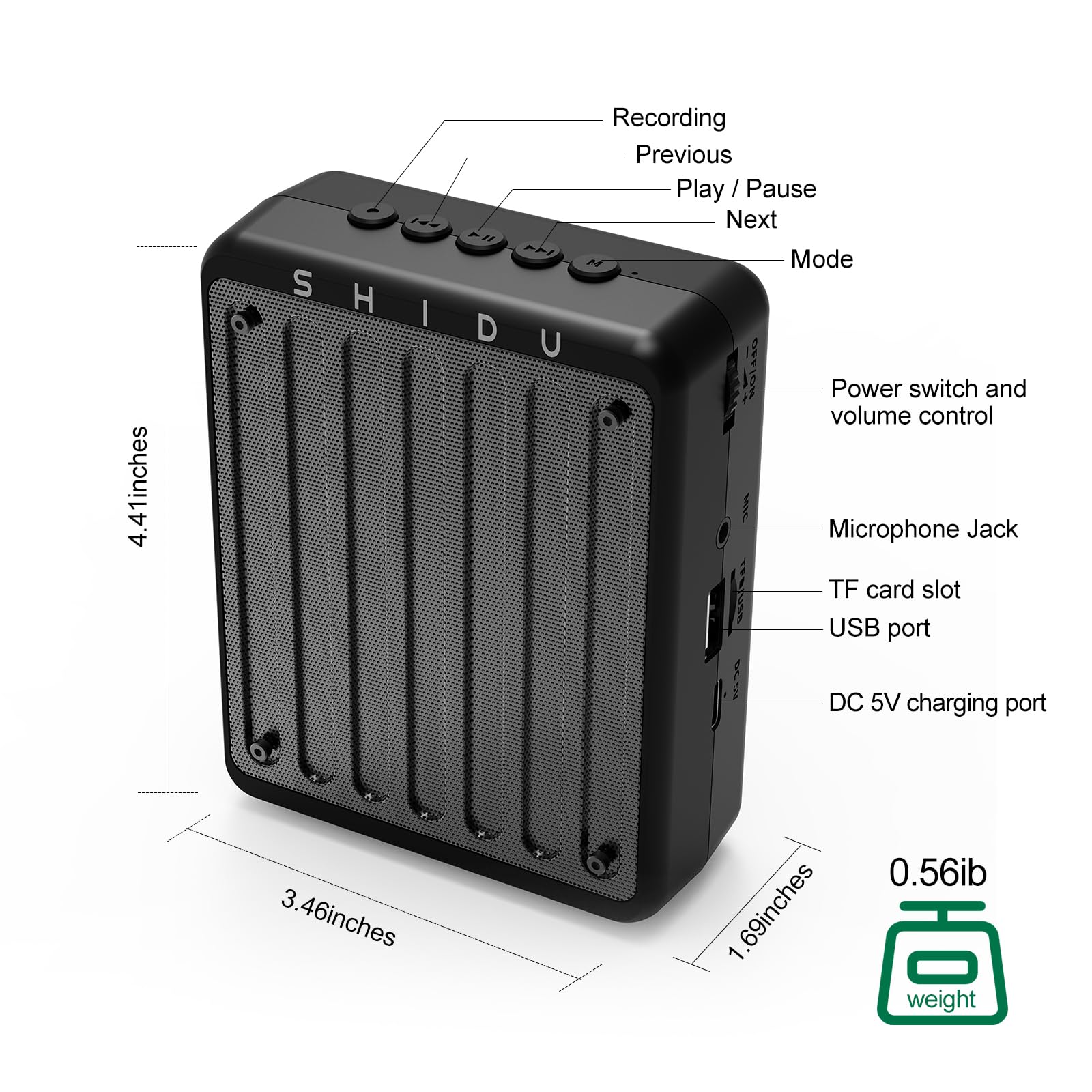 SHIDU M200 Mini Bluetooth Voice Amplifier with Wired Microphone Headset - Portable Rechargeable Speaker for Teachers, Tour Guides, Public Speaking, Meetings & Yoga Classes (Black) | Ideal for Classroom Instruction, Outdoor Tours, Presentations & Group Fitness Sessions
