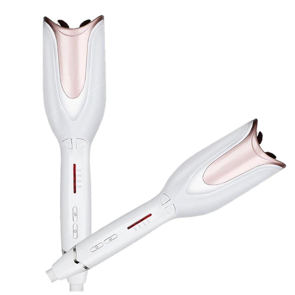Automatic Hair Curler for Long Hair - Rose Design Curling Iron Wand with 4 Temperature Settings, Fast Heating & Auto Shut-Off | Self Curling Styling Tool for Women | Perfect for Home Use, Parties & Special Occasions | Great Gift Idea (White)
