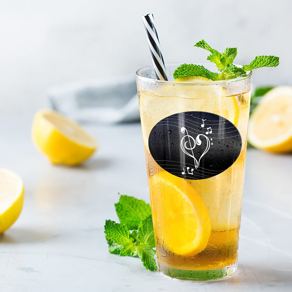 LOGOVISION Treble Bass Clef Heart Music Black 16 oz Pint Glass - Tempered Glass with Printed Design - Perfect Gift for Music Fans - Ideal for Cold Beverages, Soda, Water, Beer & Cocktails at Concerts, Parties & Home Bars