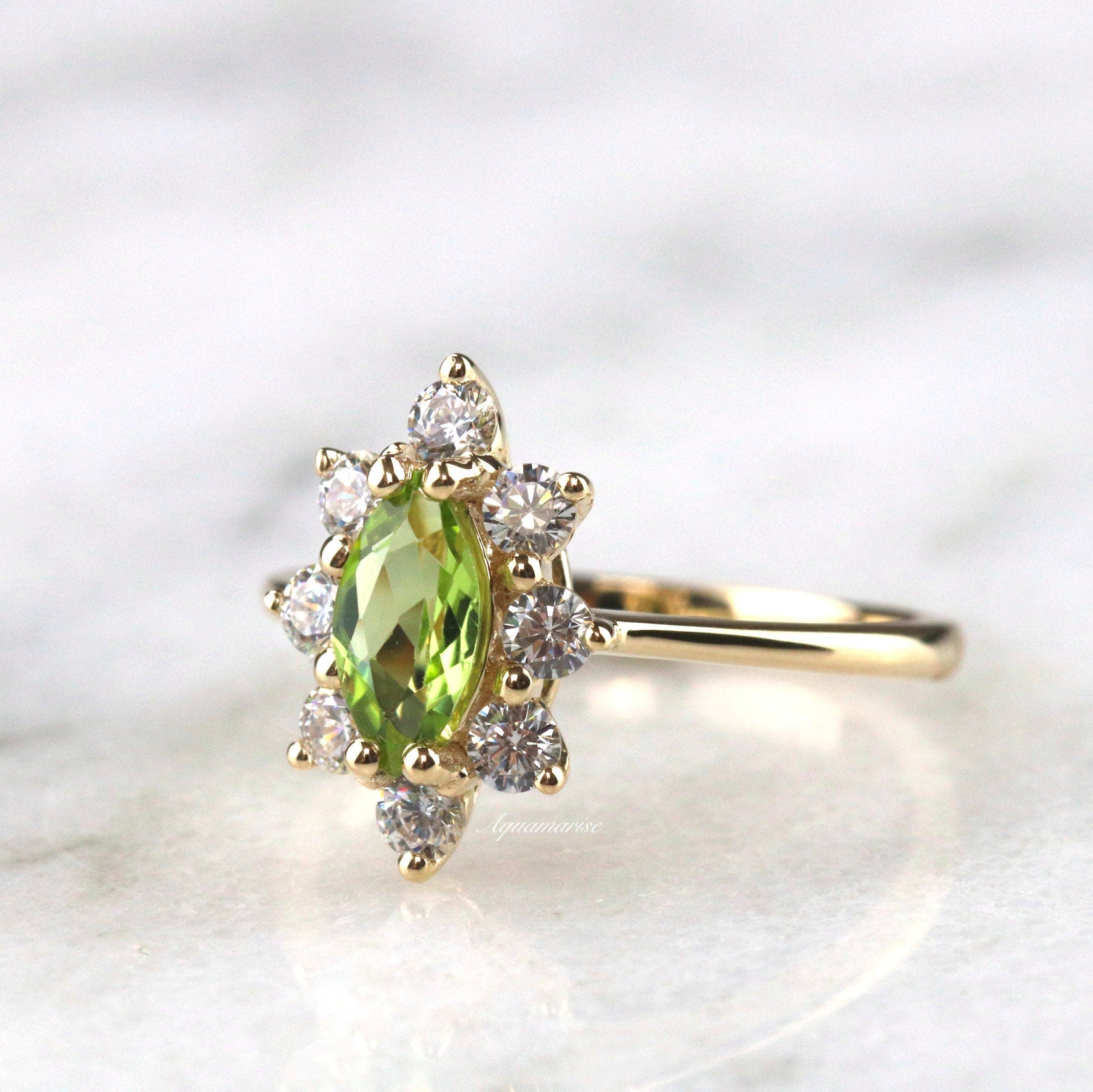 14K Solid Yellow Gold Marquise Natural Peridot Engagement Ring for Women - Perfect for Proposals, Anniversaries & Special Occasions