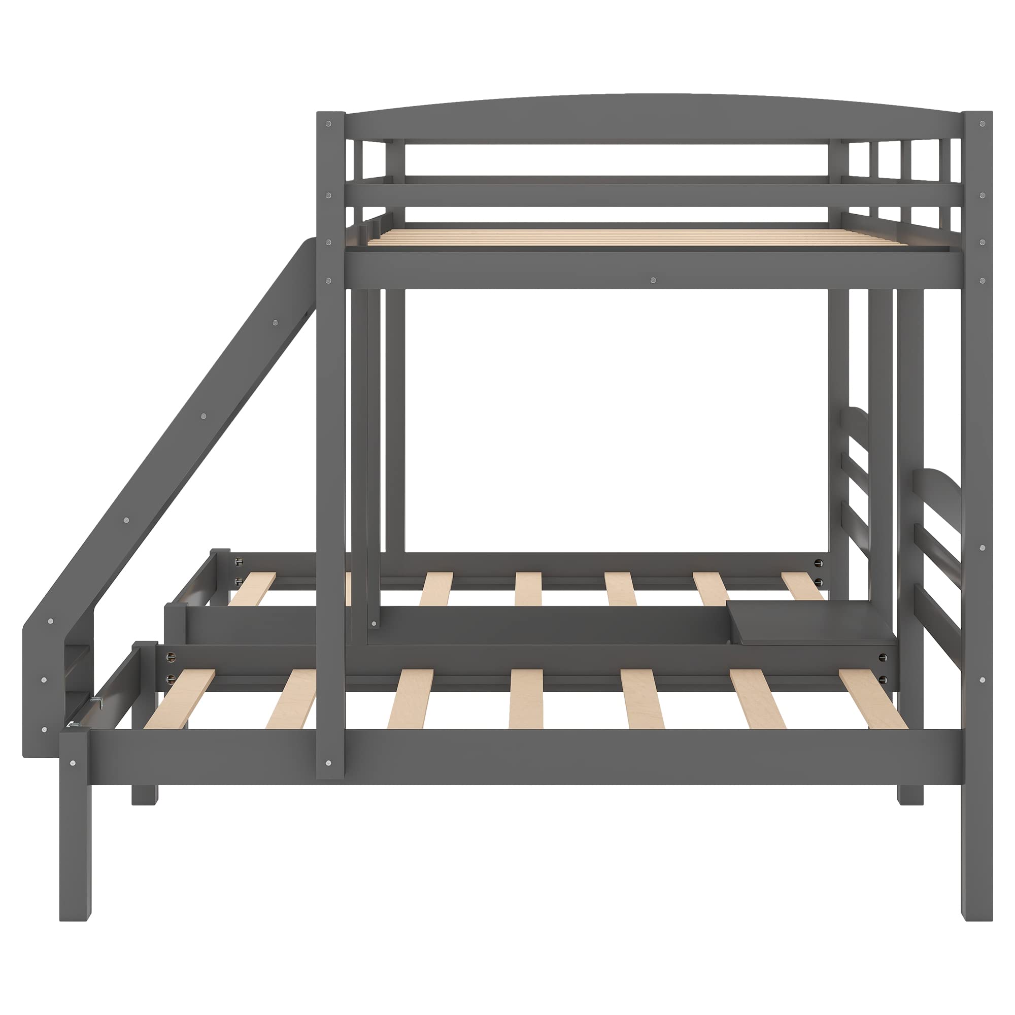 Harper & Bright Designs Full Over Twin & Twin Wood Triple Bunk Bed Frame with Guardrails - Sturdy Grey Bedroom Furniture for Kids, Teens & Guest Rooms | Space Saving Solution for Small Homes & Shared Bedrooms
