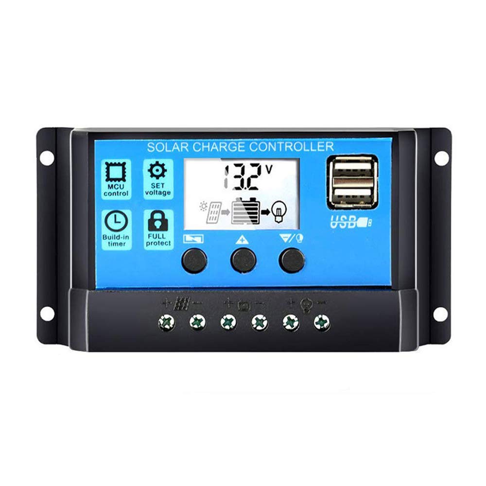 Tooarts 12V/24V Auto Solar Charge Controller with Dual USB Ports - Universal Solar Panel Regulator for DIY Solar Power Systems, RV, Boat, Off-Grid Applications