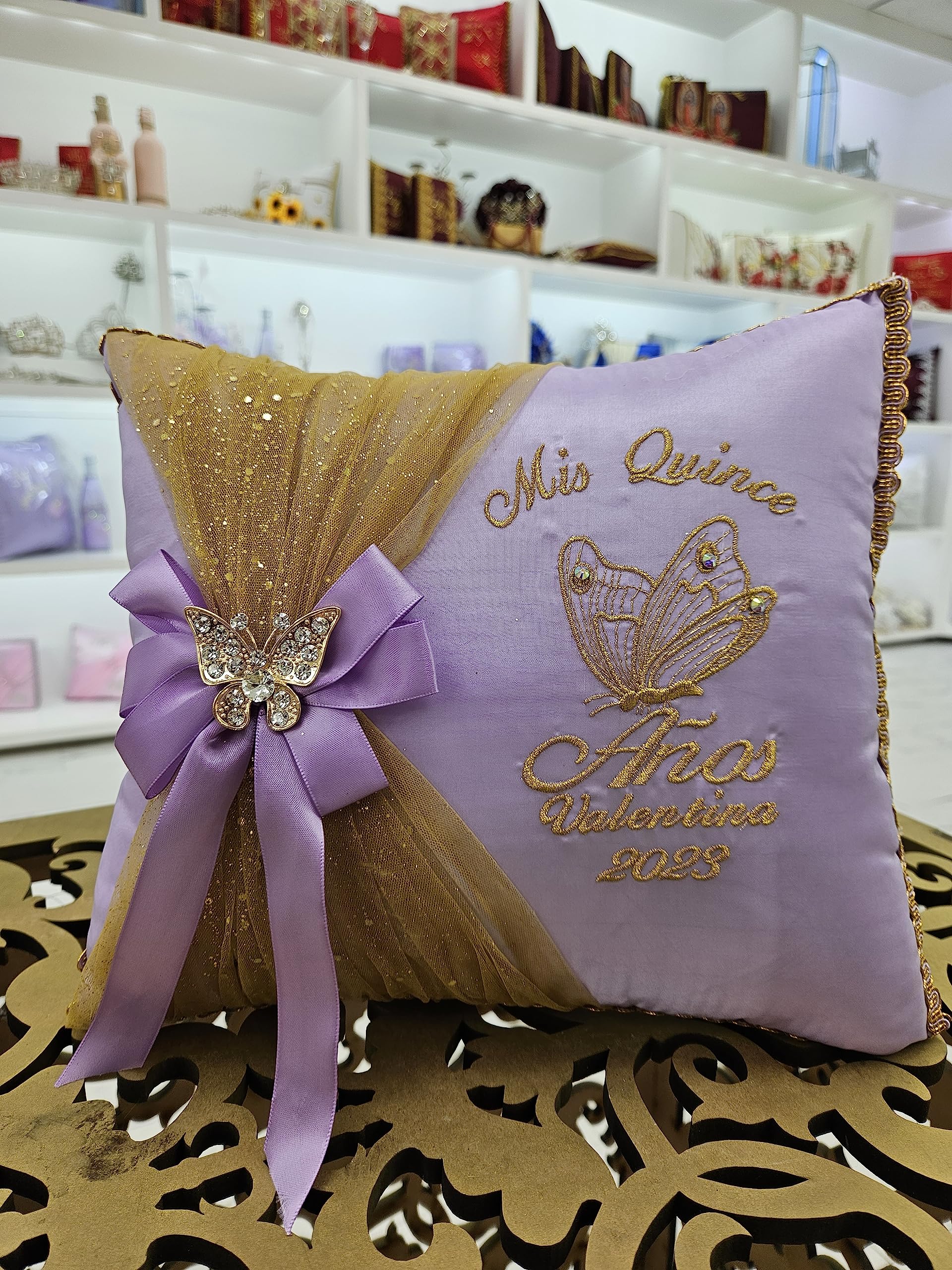 Quinceañera Accessories Set - Sweet 16 Birthday Gift, Butterfly Theme Tiara & Pillow for Quinceanera Decorations | Perfect for Quinceañera Parties, Sweet Sixteen Celebrations & Special Occasions
