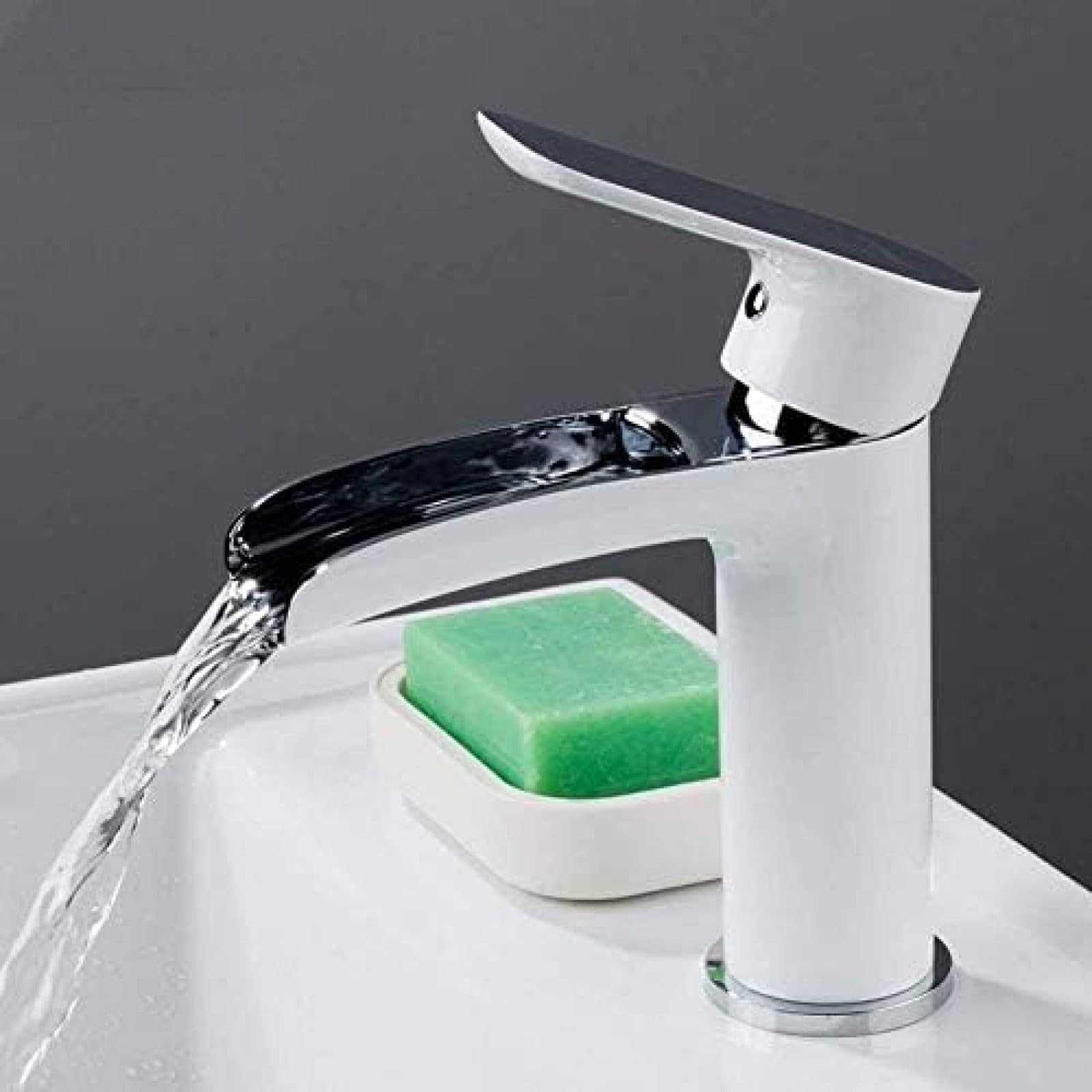 CRJUS Modern Kitchen Faucet with Pull Down Sprayer - Waterfall Design in White Chrome Finish - Brass Basin Mixer Tap for Sink - Perfect for Home Kitchen & Bathroom Renovation