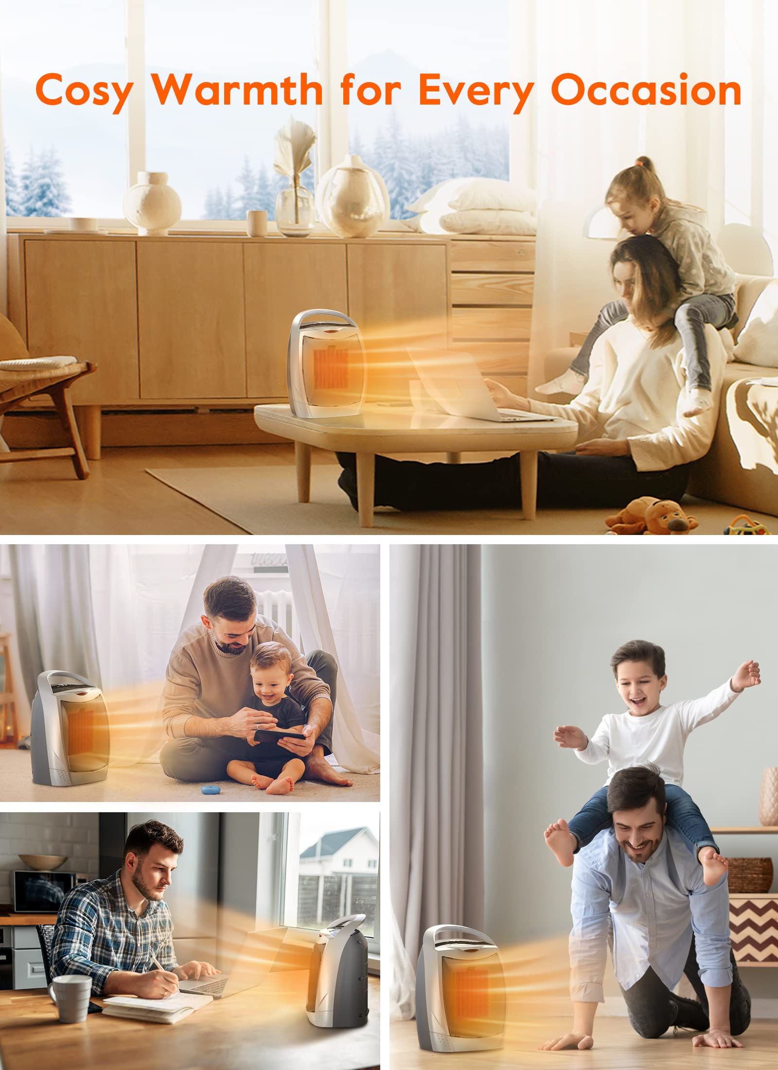 Brightown 1500W/750W Portable Space Heater with Instant 1-Second Heating - 4 Modes, Overheat Protection, Timer & Digital Display - Quiet Electric Heater for Home, Office, Desk & Indoor Use - Perfect for Winter Warmth & Energy-Efficient Heating