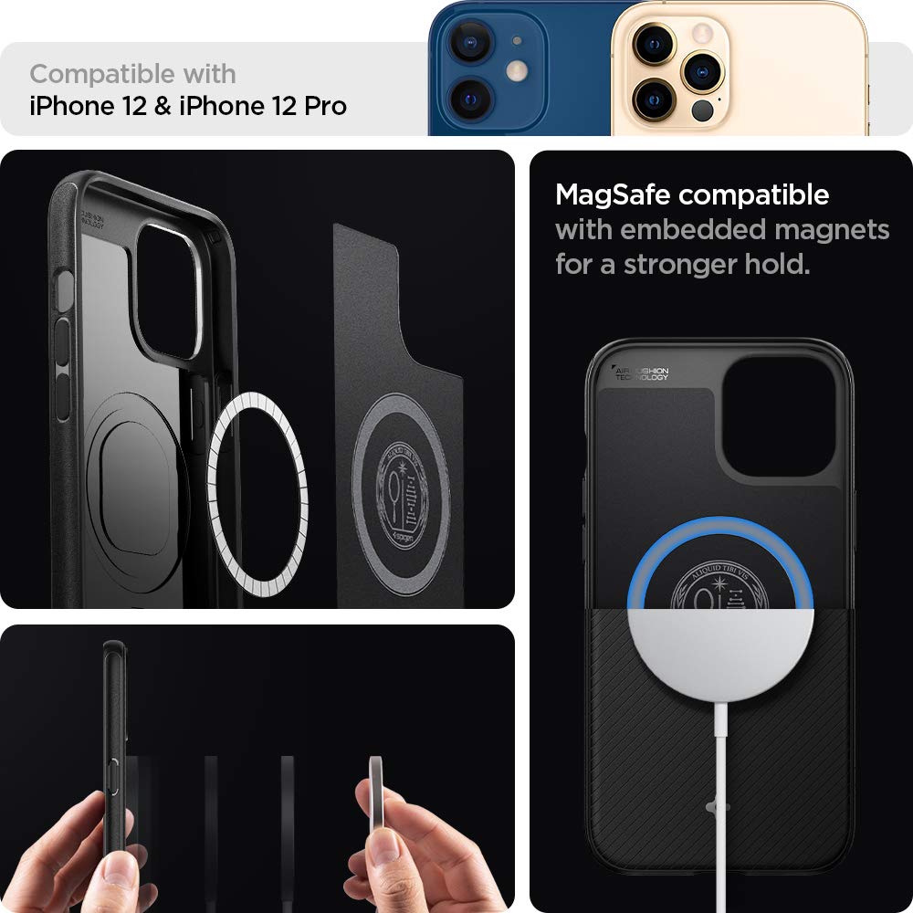 Spigen Mag Armor Case for iPhone 12 & iPhone 12 Pro (2020) - Magsafe Compatible, Matte Black | Slim Protective Cover for Everyday Use, Work & Travel