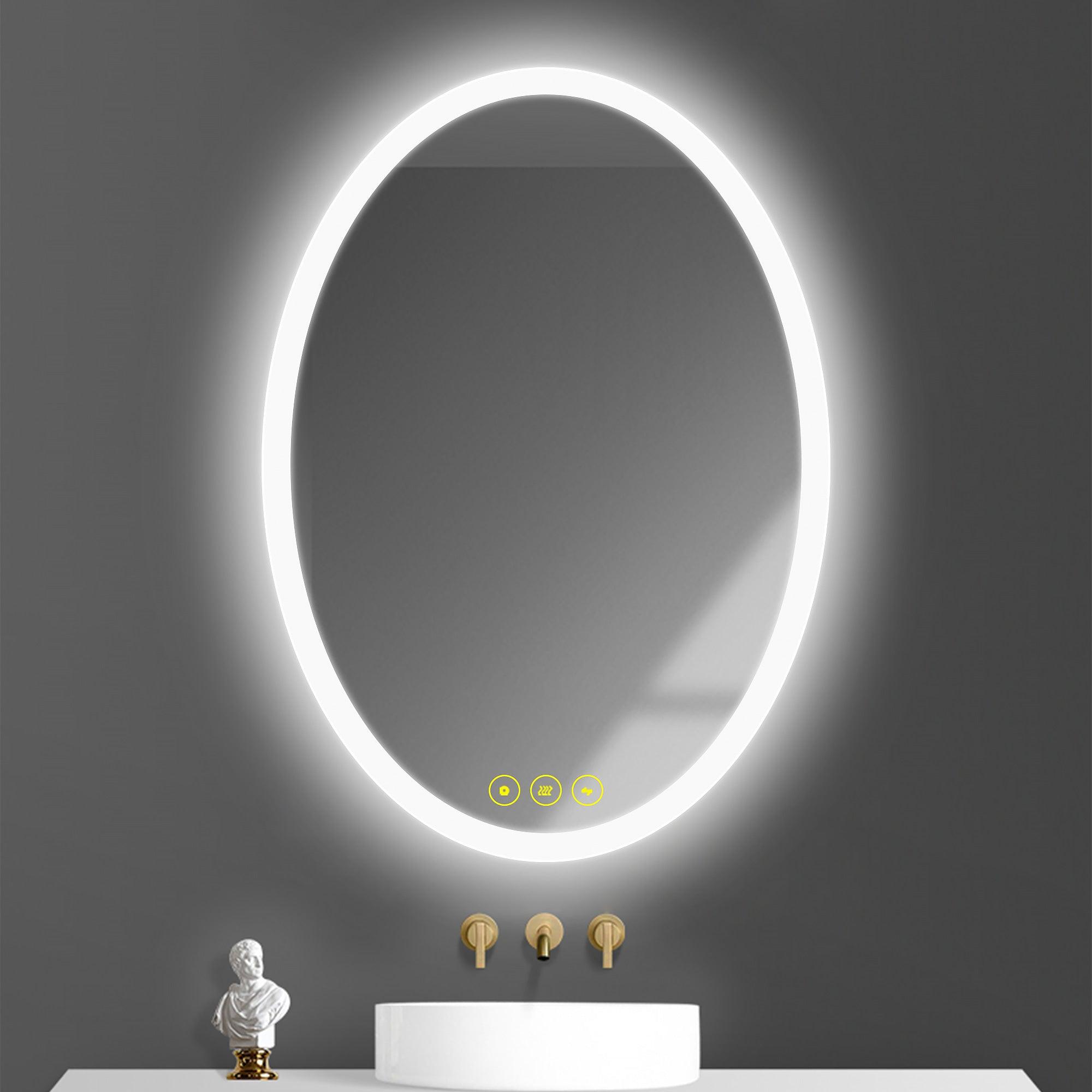 LuminaMirror Oval Frameless LED Anti-Fog Dimmable Bathroom Vanity Mirror with Touch Control - Perfect for Makeup, Shaving & Home Decor