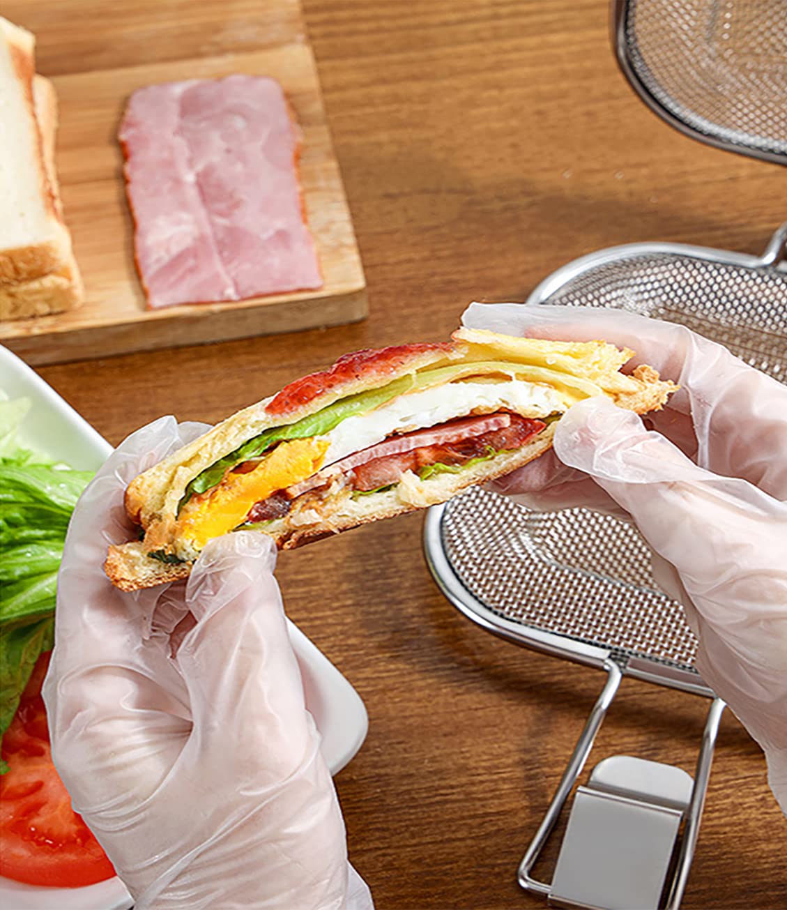 Stainless Steel Sandwich Maker & Hand Toaster - Electric Grill Panini Press for Breakfast, Lunch & Snacks - Perfect for Home, Office & Camping Use