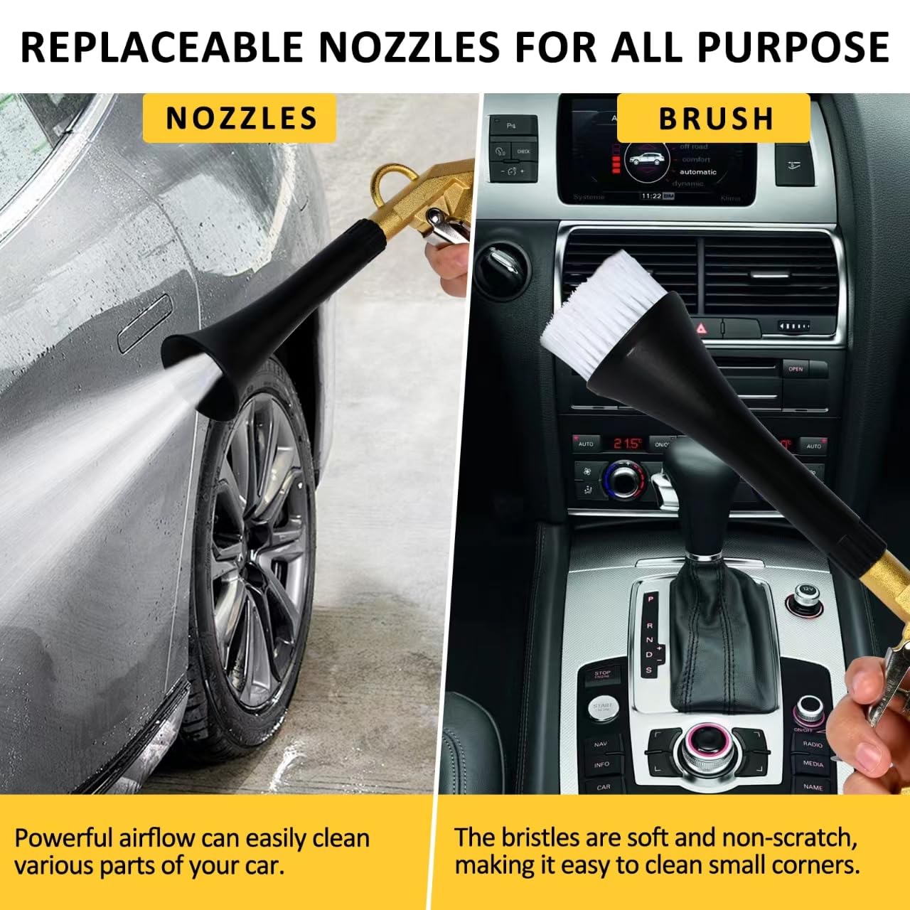 Premium Car Cleaning Gun - High Pressure Air Duster Blower with Detailing Kit & Interior Cleaner | Pneumatic Auto Detailing Tool for Car Wash, Engine Bay, Interior Cleaning & Keyboard Dusting (Gold)