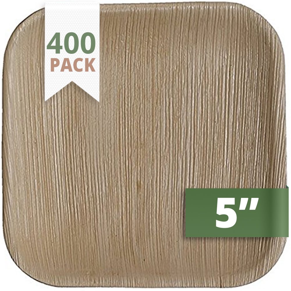 Eco-Friendly Square Palm Leaf Plates Set of 400 | Biodegradable Disposable Dinnerware for Appetizers & Desserts | Heavy Duty Party Utensils for Weddings, Camping, Picnics & Outdoor Events | Sustainable & Stylish Tableware Solution