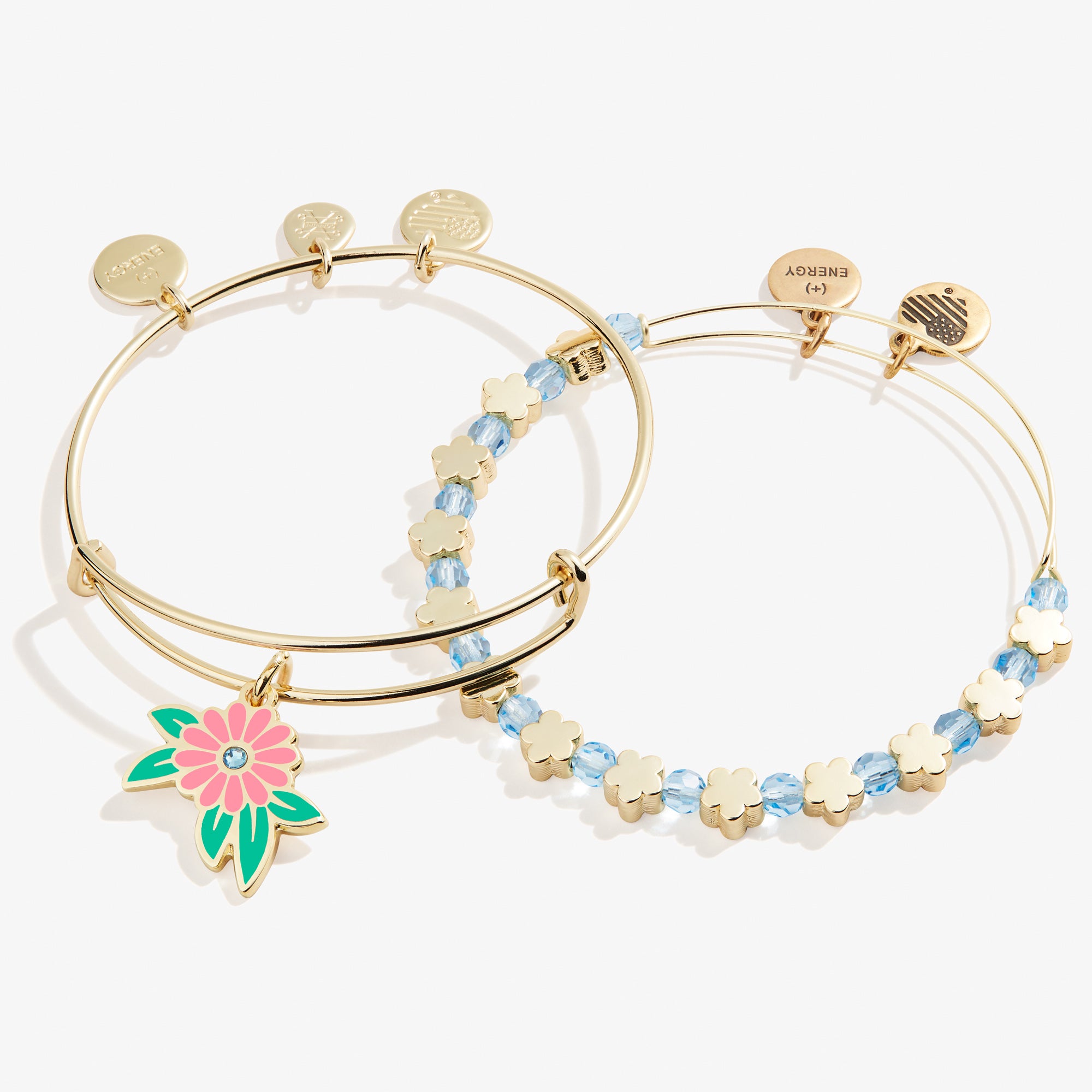 Elegant Flower Charm Bangle Bracelets Set of 2 - Dainty Floral Jewelry for Women - Perfect for Weddings, Parties & Everyday Wear
