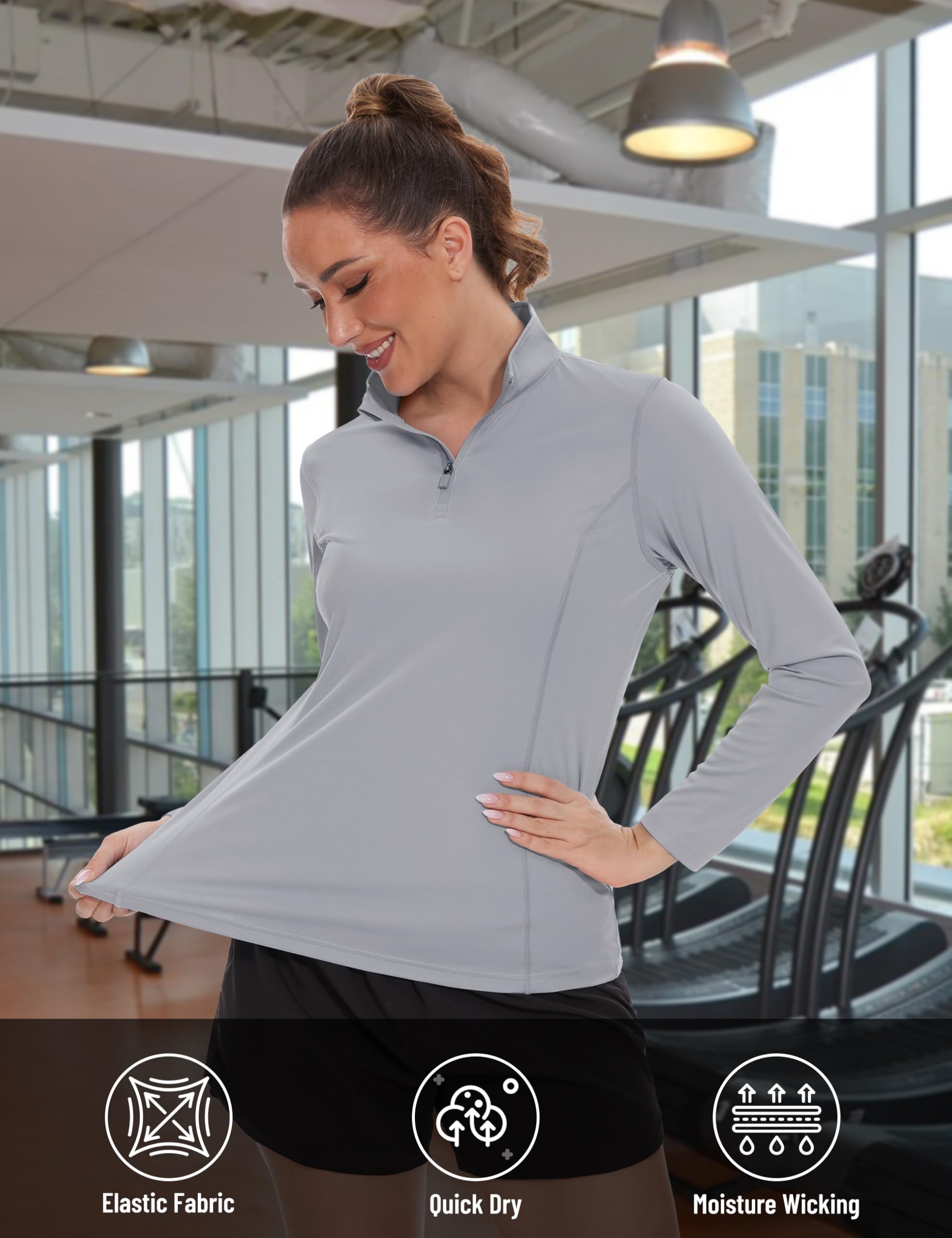 TACVASEN Women's UPF 50+ UV Protection Quarter Zip Pullover Long Sleeve Shirt - Golf, Workout & Outdoor Activewear for Sun Protection