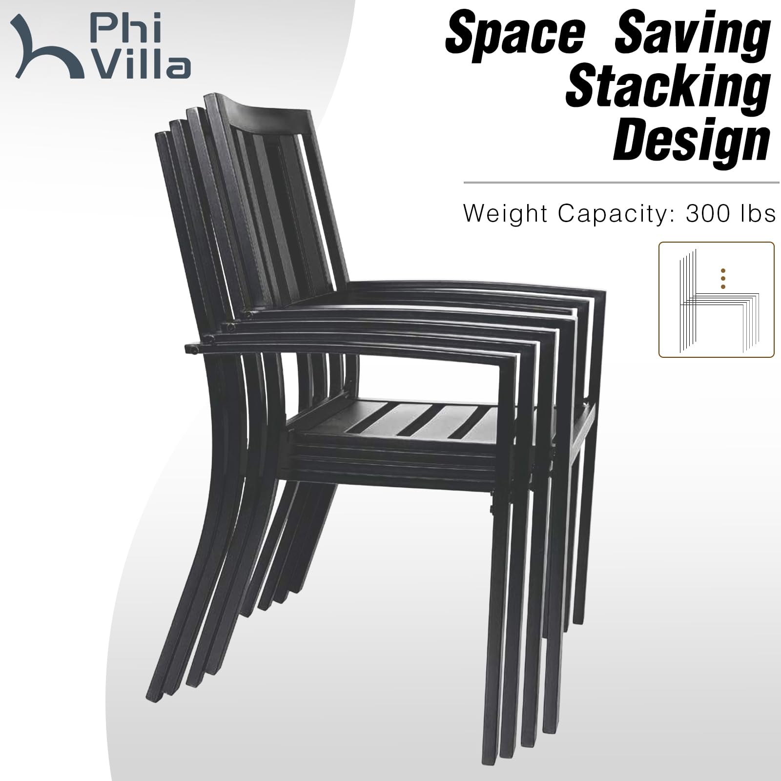 PHI VILLA 3-Piece Outdoor Bistro Set - Slatted Metal Round Table & 2 Chairs - Patio Dining Furniture for Porch, Deck, Garden & Backyard - Perfect for Morning Coffee & Outdoor Entertaining