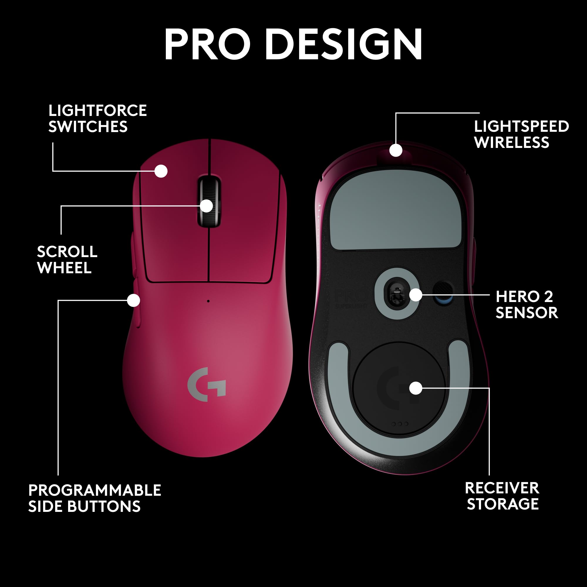 Logitech G PRO X Superlight 2 Wireless Gaming Mouse - 60g Ultra Lightweight, 5 Programmable Buttons, 44K DPI Sensor, USB-C Charging, Lightspeed Technology for PC & Mac (Magenta) - Perfect for Esports, FPS Games & Professional Gaming
