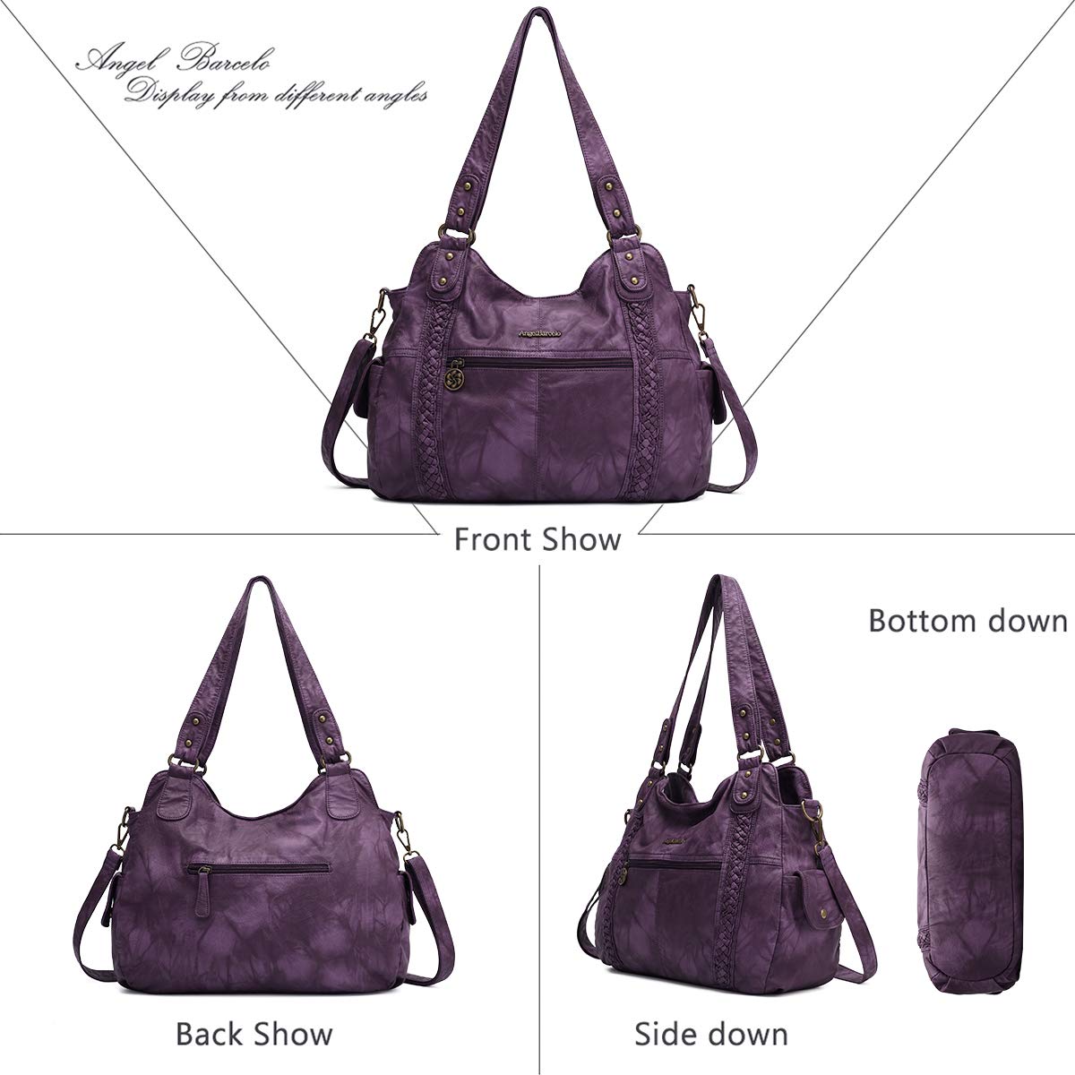 Angel Barcelo Women's Leather Hobo Handbag - Roomy Fashion Shoulder Purse & Satchel Tote Bag (Washed Leather) - Perfect for Work, Travel & Everyday Use