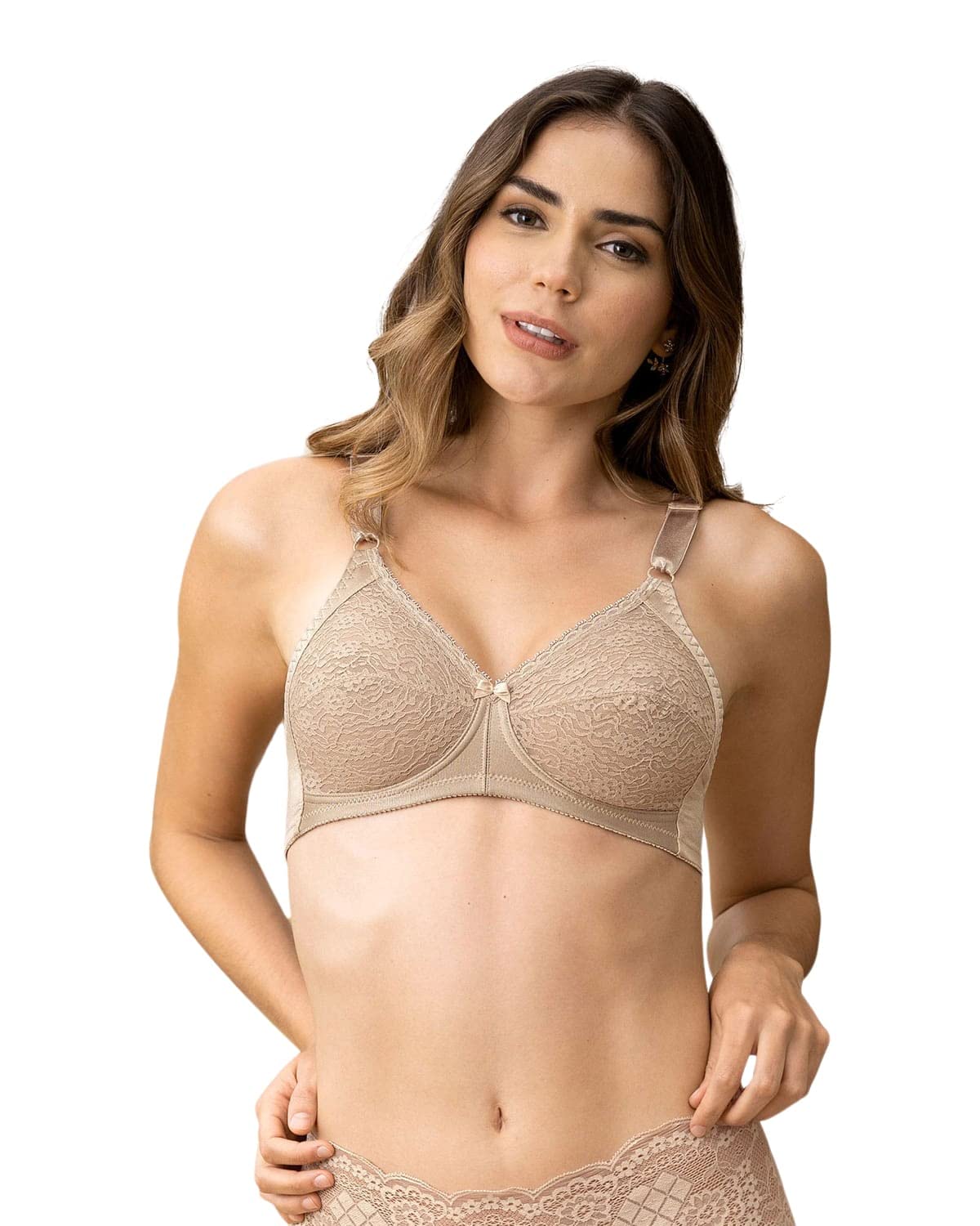 Leonisa Comfort Wirefree Bra for Women - Lace Support Wireless Bra for Everyday Wear, Yoga & Lounge