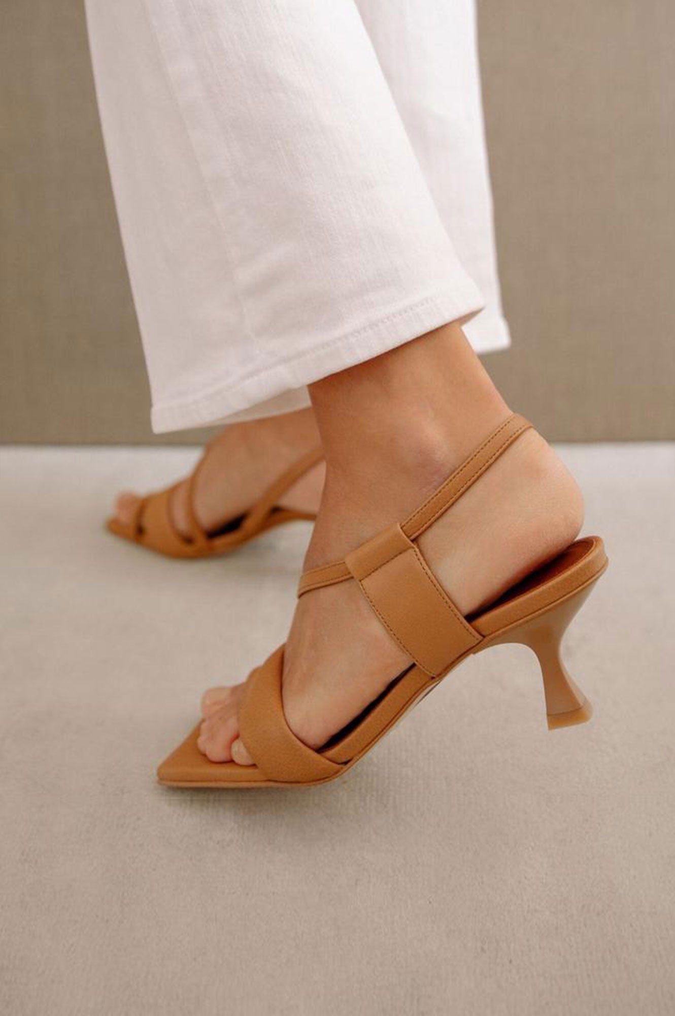 Women's Asymmetric Leather Sandals in Camel Color - Comfortable Boho Chic Slide Sandals for Summer Beach, Vacation and Casual Outfits