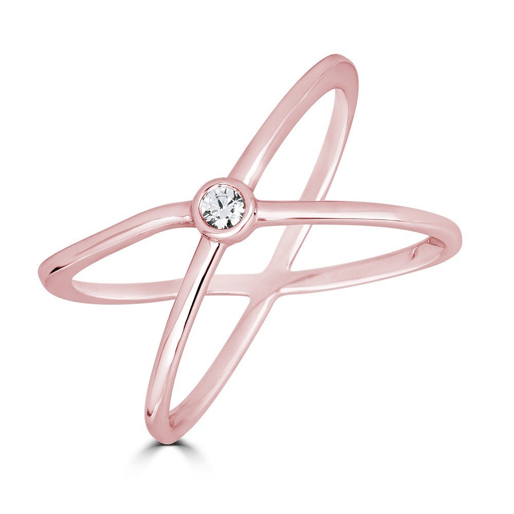 14K Gold 1/20 CTW Diamond Criss Cross Ring for Women - Elegant Stackable Wedding Band, Anniversary Gift & Everyday Jewelry - Perfect for Date Nights, Parties & Special Occasions